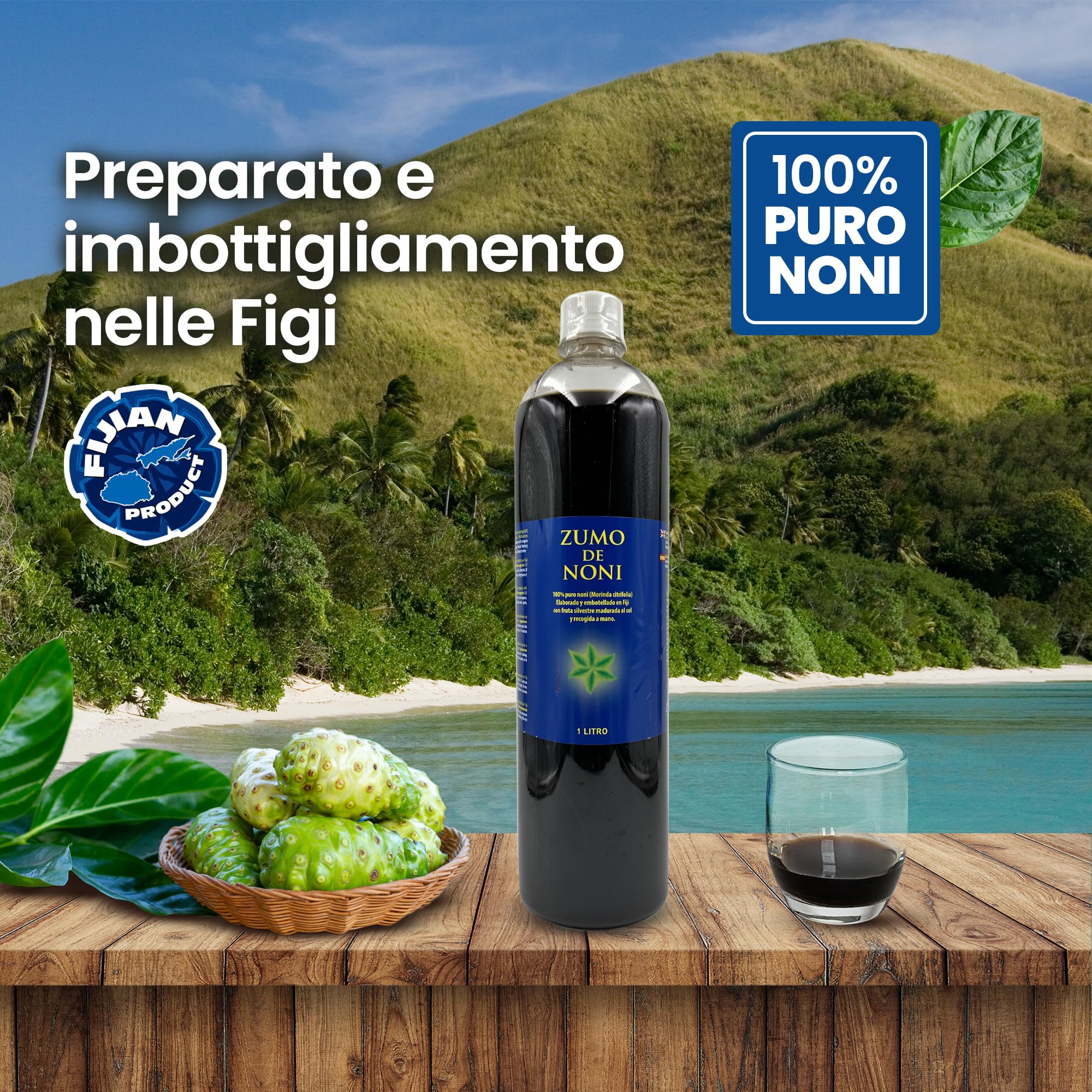 Succo di Noni - 1 litro. 100% Puro e Organico senza conservanti - Aiuta in caso di infiammazione e dolore, rafforza il sistema immunitario.