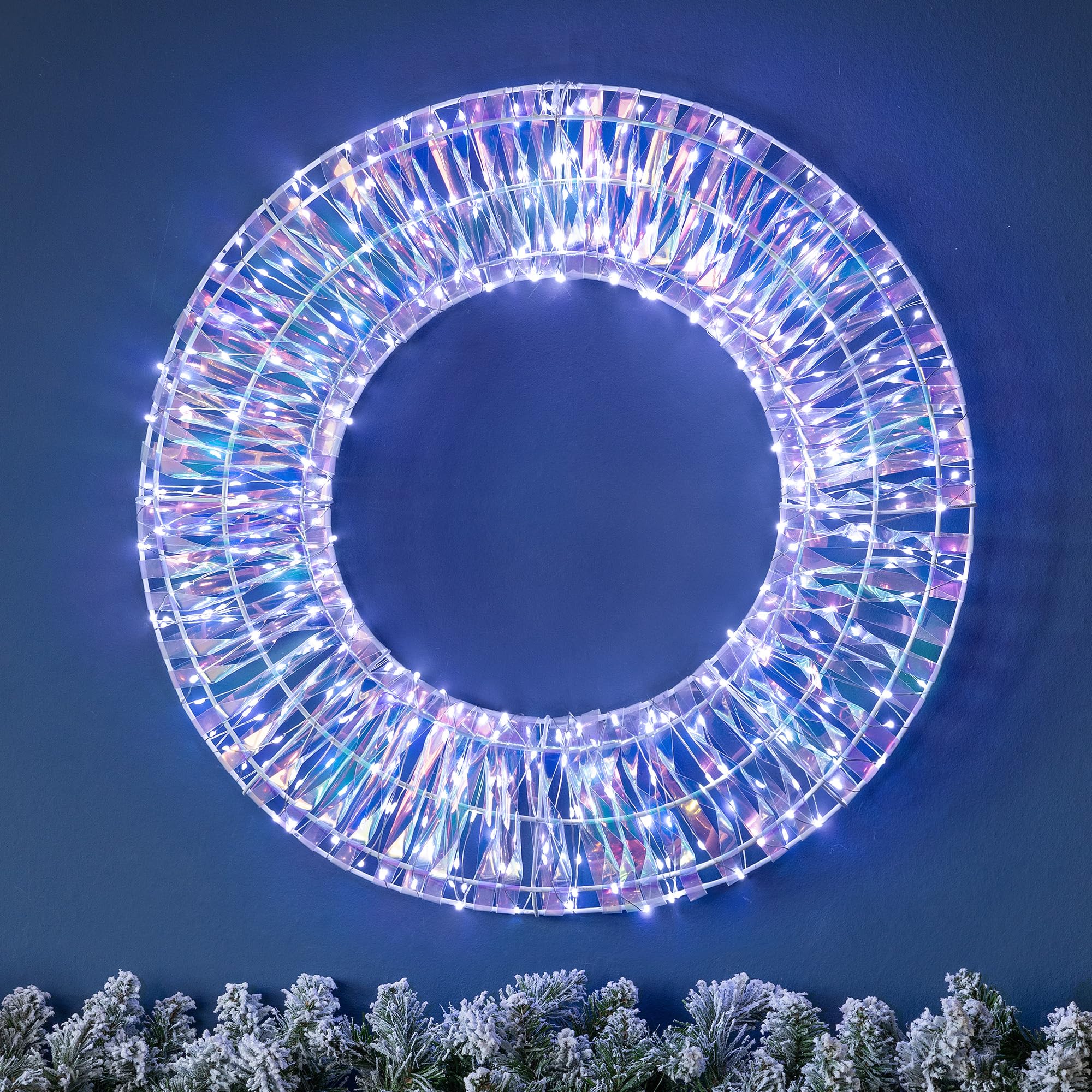 Christow White Light Up Christmas Wreath 50Cm, Iridescent Micro Led Hanging Door Wall Window Decoration, Mains Powered, Indoor Outdoor Home Garden (380 Leds)