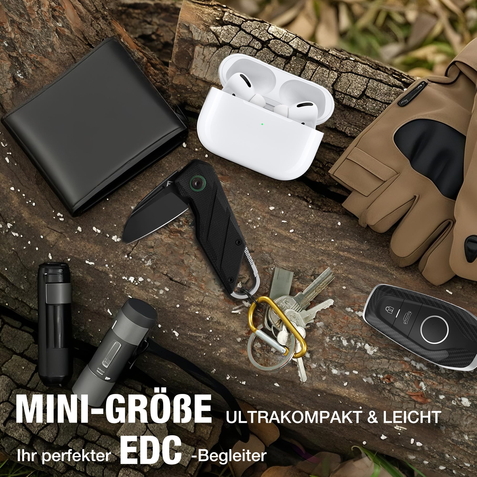 FLISSA Mini Taschenmesser, D2-Stahl Klinge, Kleines Klappmesser ohne Verriegelung, EDC Klappmesser mit einem Clip aus Titanlegierung, CNC-geschliffen, G10 Griff, Für Alltag & Outdoor, Schwarz