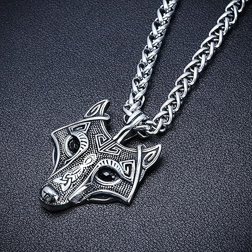 Miniatura 3 de BAVIPOWER Viking Fenrir - Collar con colgante de amuleto de cabeza de lobo para hombres y mujeres, collar escandinavo nórdico de acero inoxidable