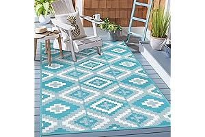 4x6 VAUKKI REVERSIBLE MULTI-TEAL OUTDOOR RUG
