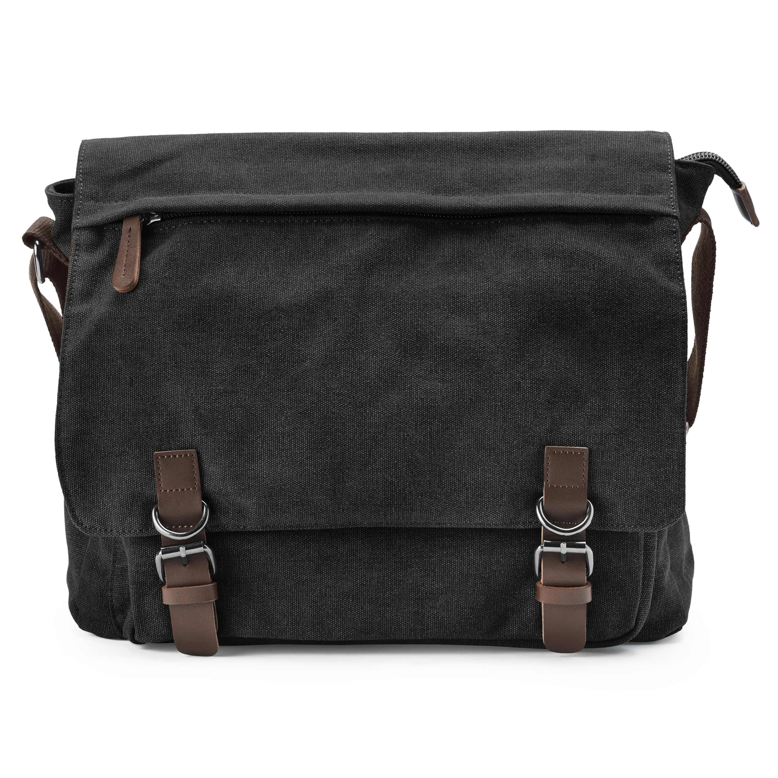 Trendhim Messenger Bag Herren | Canvas Umhängetasche mit Lederdetails & Laptopfach | Schultertasche für Alltag, Arbeit, Büro & Freizeit, 15 Zoll