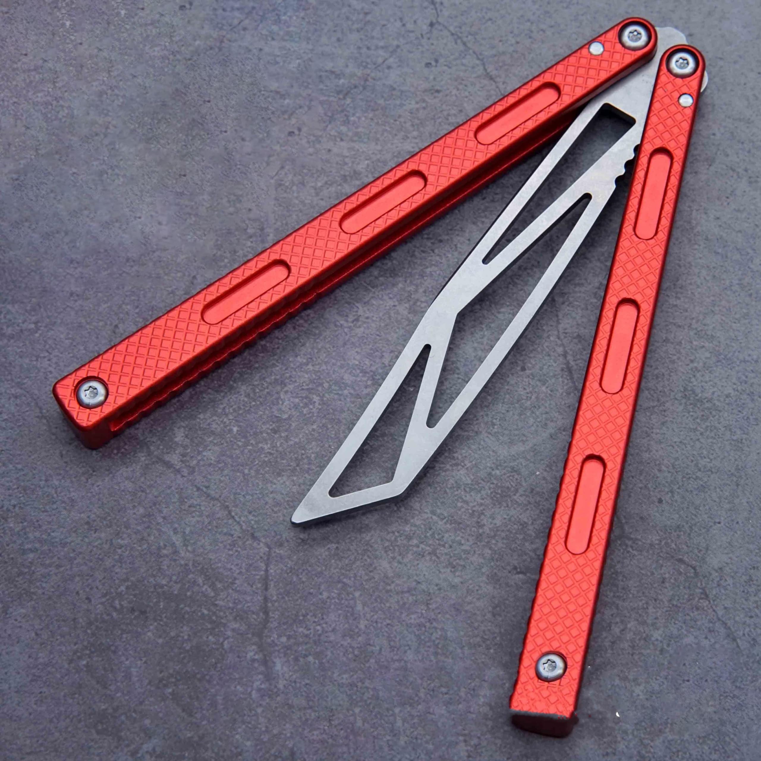 Apocalypse Prysma Balisong Trainer Clone 7075 Aluminum Channel Handles Traditional Bushing Pivots EDC Hand Tool (Red)