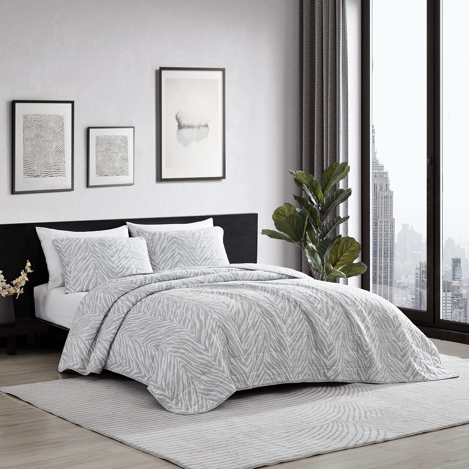 Kenneth Cole New York- King Quilt Set, Cotton Reversible Bedding Set, All Season Designer Home Décor (Urban Zebra Grey, King)
