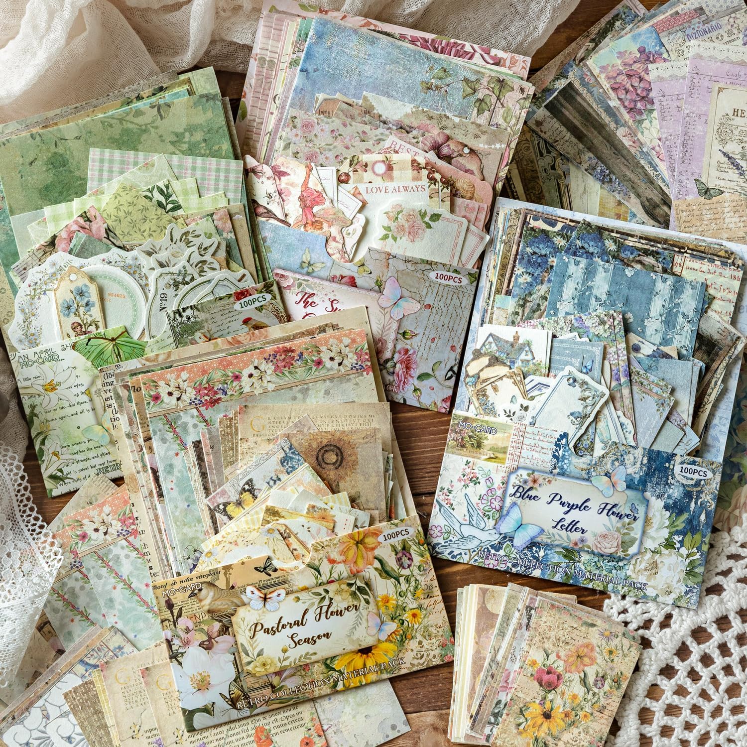 Cotrida 400Pcs Vintage Floral Scrapbook Paper and Stickers Kit