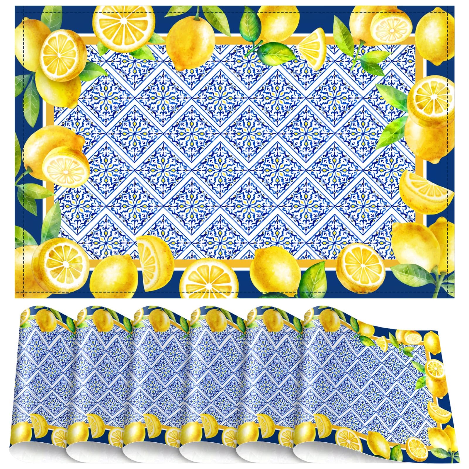 Fulmoon Paquete de 50 manteles individuales desechables de papel de primavera de 12 x 16 pulgadas, manteles individuales de papel floral Ramadán limón para fiesta de verano, mesa de comedor,