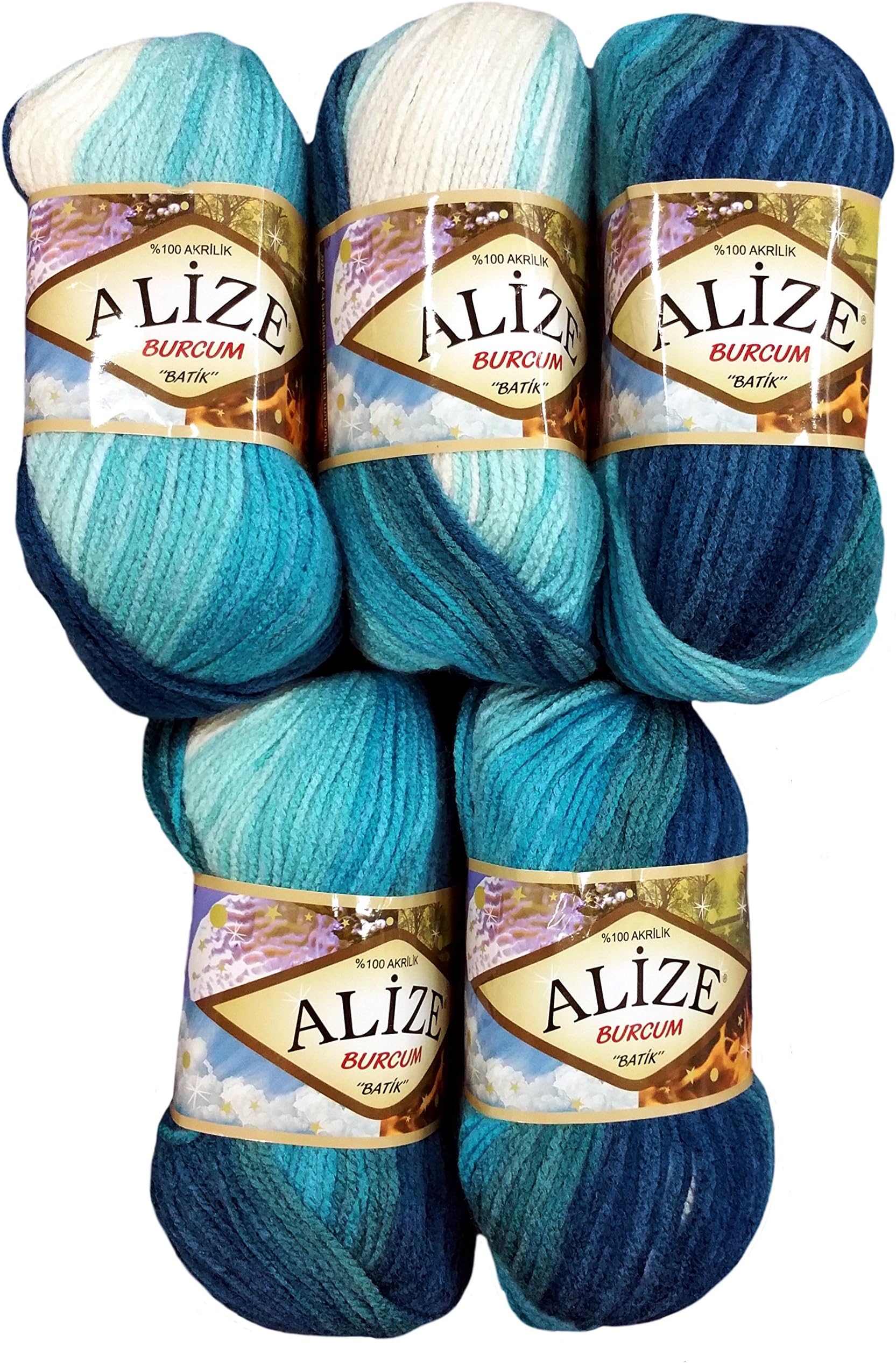 Laine Alize Burcum Batik - Lot De 5 Pelotes 100 G - 100% Acrylique - 210 M Par Pelote - 29 Couleurs Dégradées - Pour Tricot Et Crochet