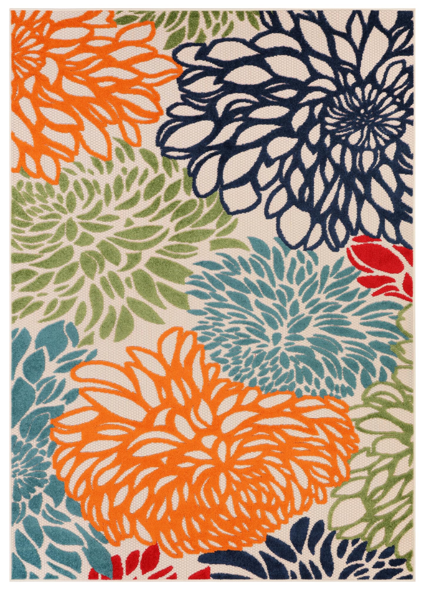 TAPISO Patio Tapis d'Extérieur Beige Multicolore Coloré Fleurs, Résistant aux Intempéries et Facile d'entretien, Anti-UV – Idéal pour Terrasse, Balcon et Jardin 90 x 150 cm