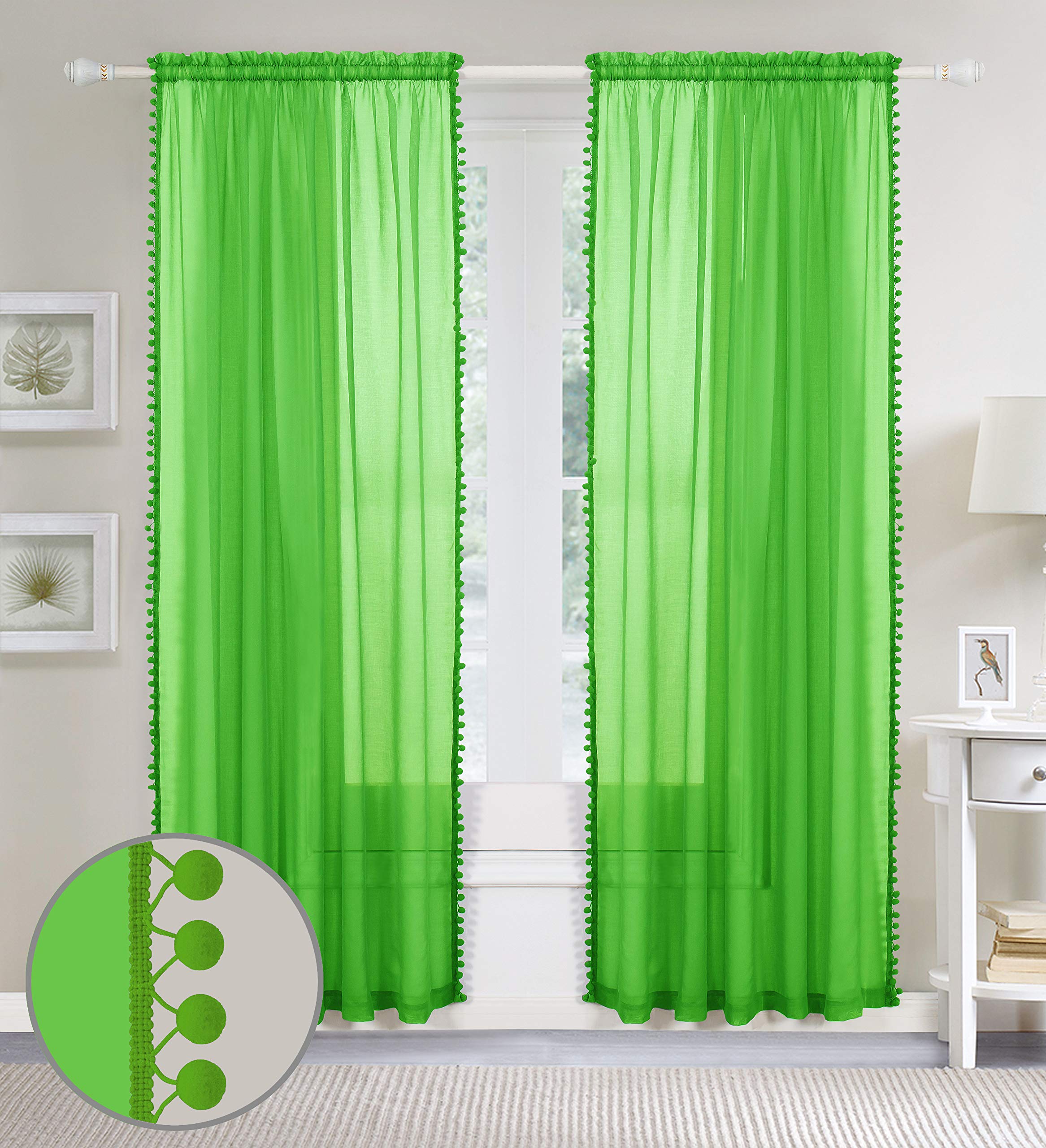 Elegant Comfort Semi-Sheer Pom Pom Tassels Curtains, 2 Panels Set, with 2inch Rod Pocket - Image 3