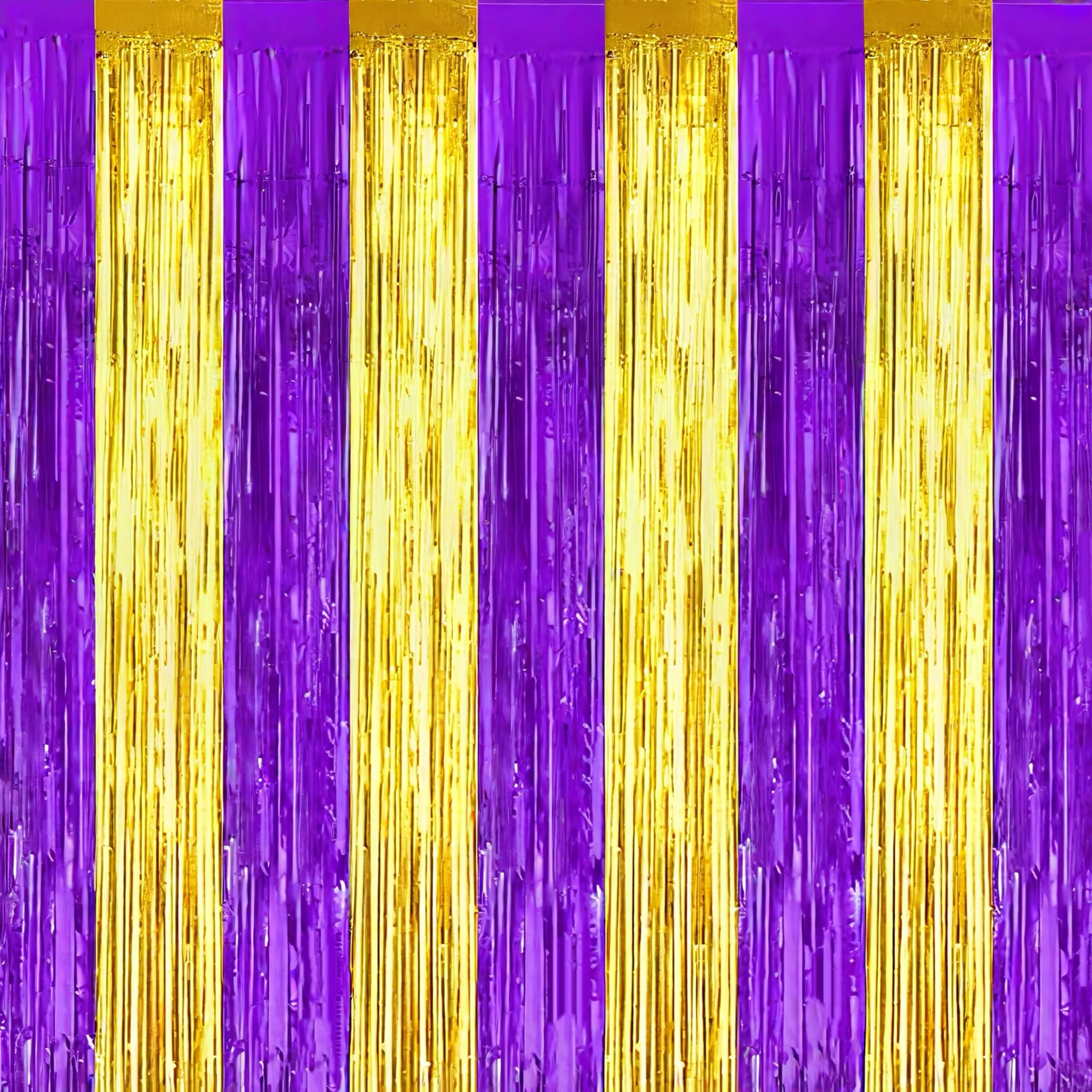TONIFUL 2Pcs Gold and Purple Metallic Tinsel Foil Fringe Curtains Streamers