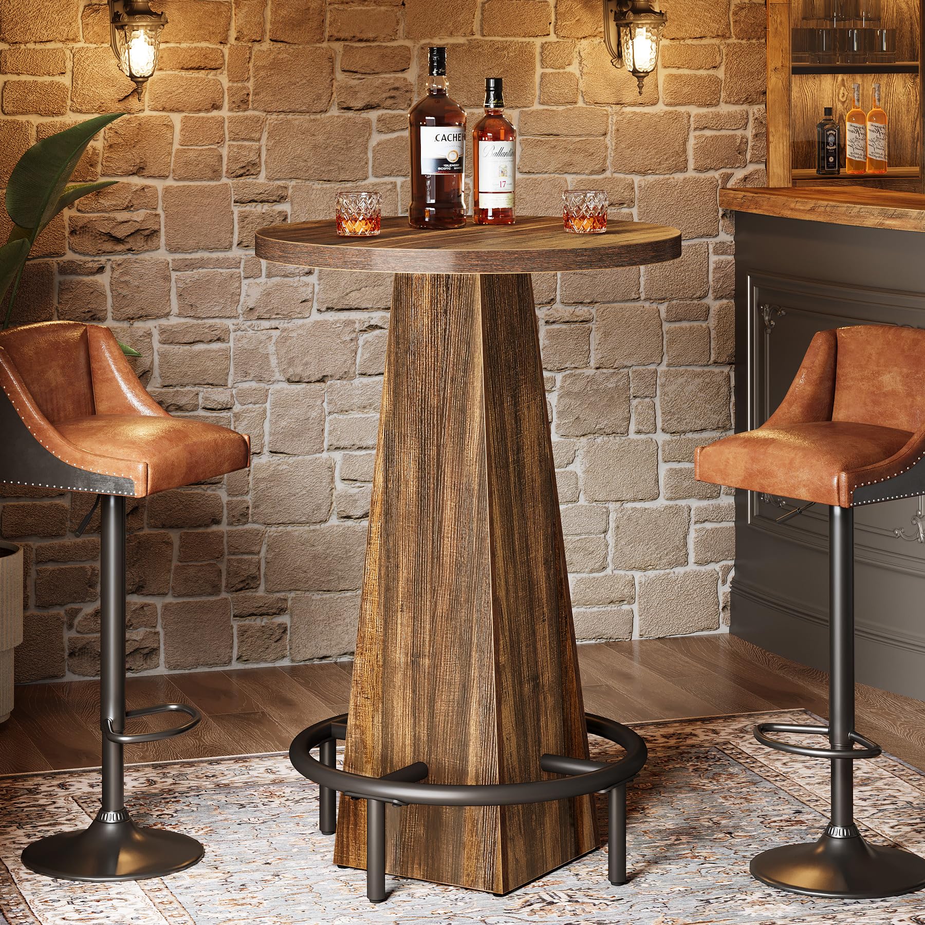 Tribesigns Bistro Pub Table, 37.4" High Round Bar Table for Small Bars, Brown