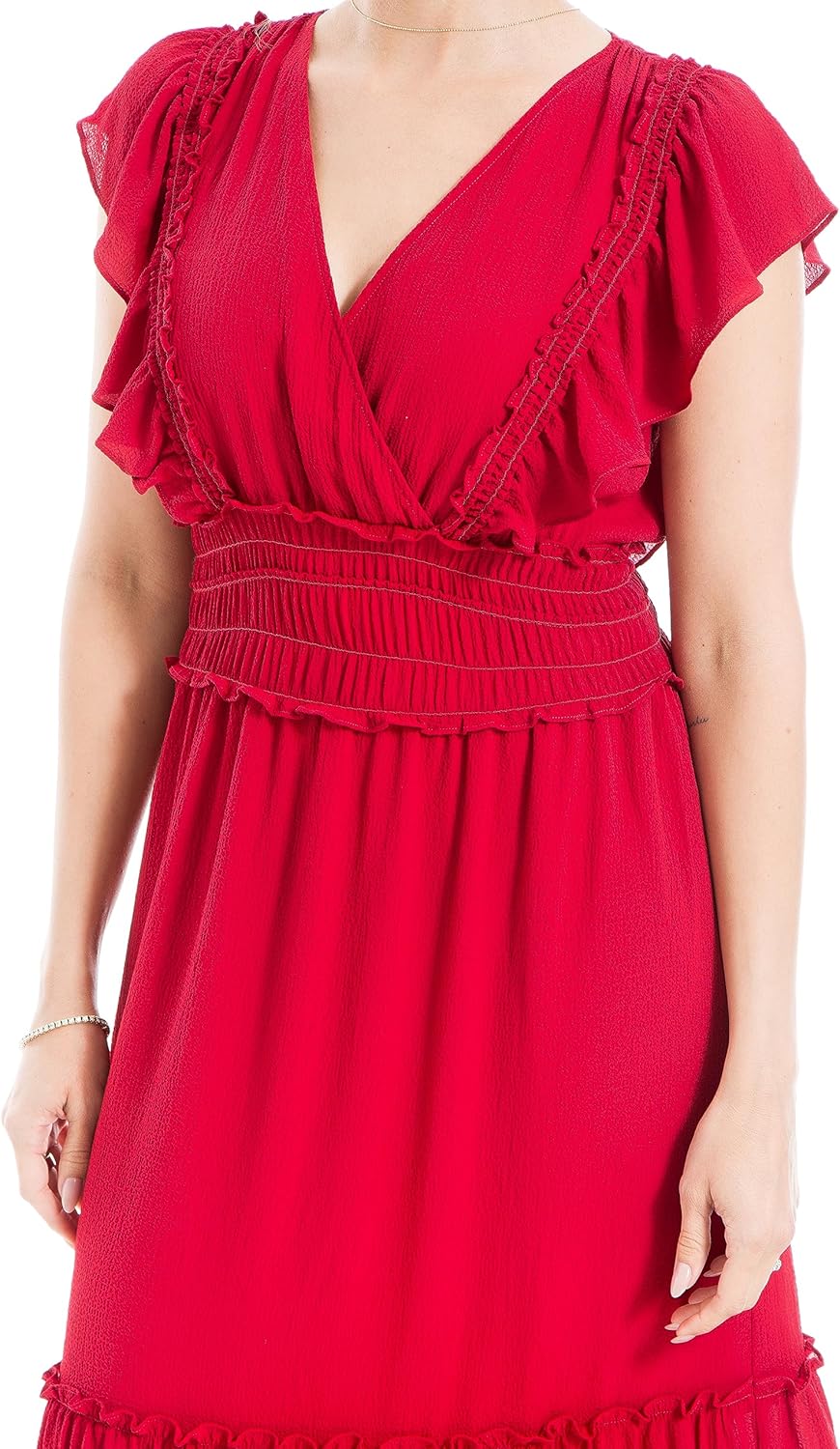 Max Studio Women's Crepe Flutter Sleeve Smocked Maxi Dress - Image 2