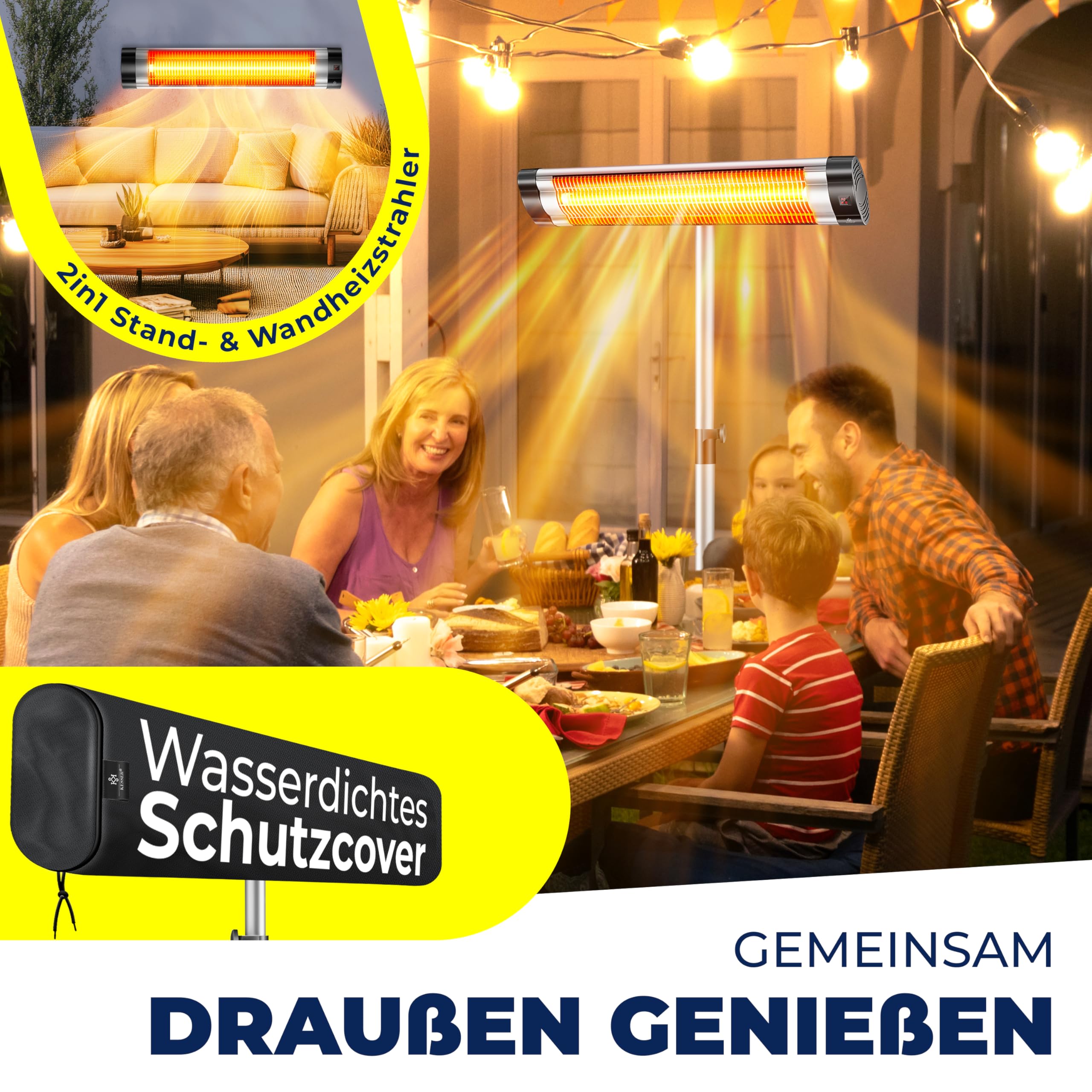 KESSER® Infrarotstrahler Heizstrahler Terrassenstrahler 2500W mit Fernbedienung inkl. Schutzhülle höhenverstellbarem Teleskopstativ Wickeltischstrahler Terrassenheizer Quarzstrahler Infrarot