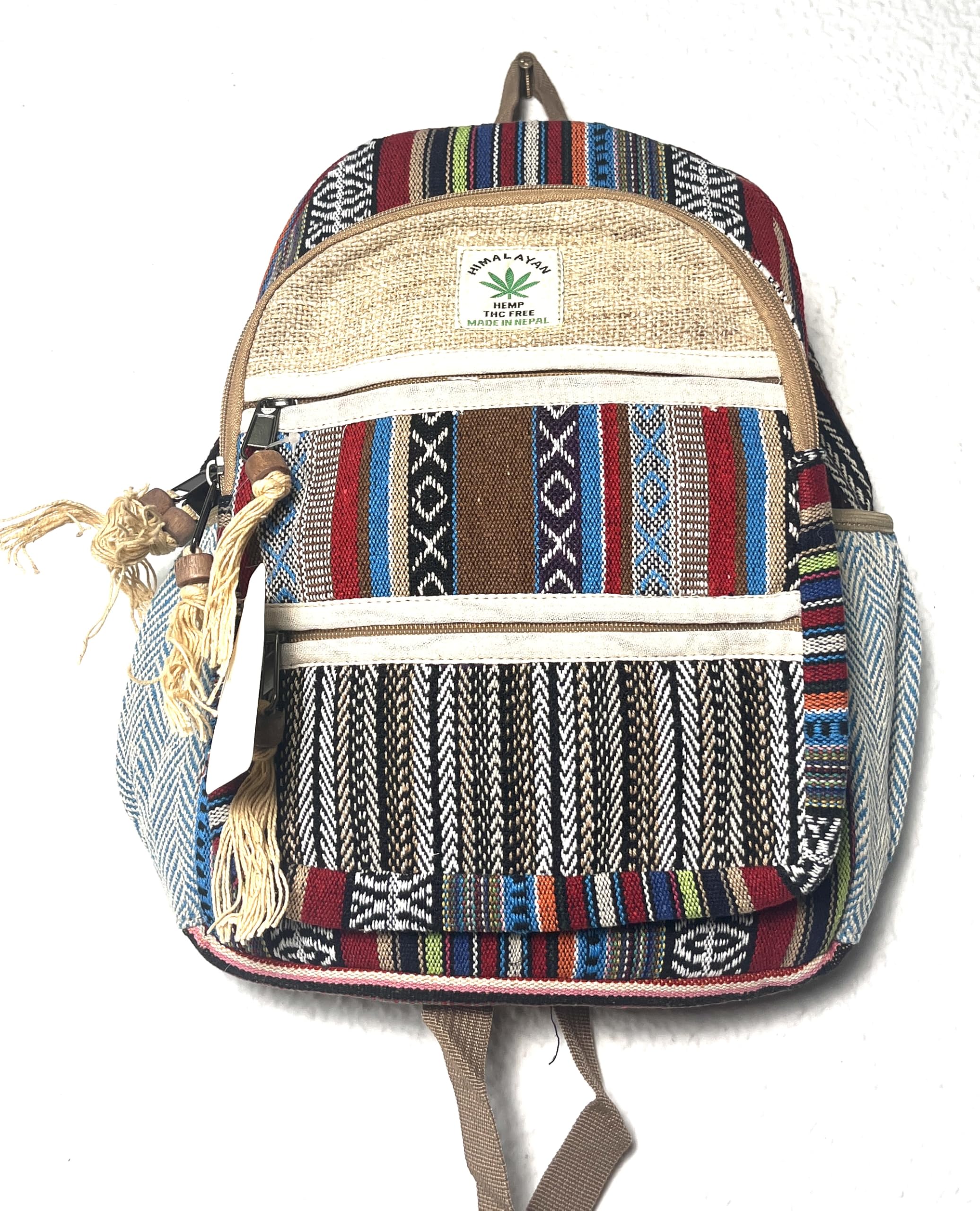 Mini Zaino Canapa e Cotone Stile Hippie Fatto a Mano in Nepal Multicolore