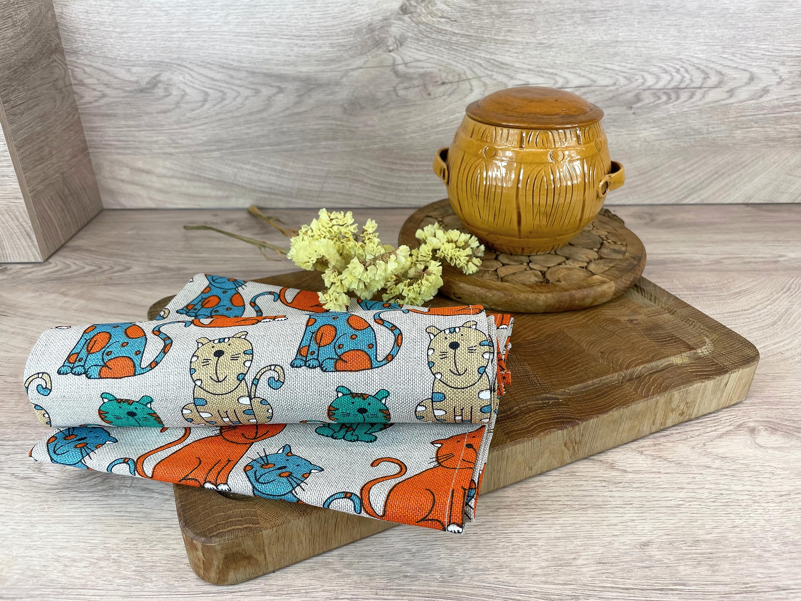 Zestaw 2 sztuk: Gourmet ścierki do naczyń ręczniki kuchenne ręczniki lniane/bawełniane ręczniki do rąk 50 x 70 cm półlen (Drukowane półlniane ręczniki kuchenne Koty)
