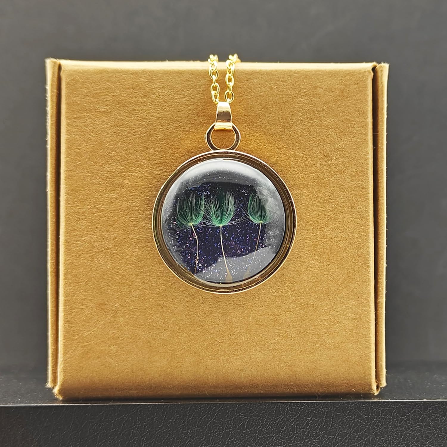 Dandelion with 3 Wishs Make a Wish Real Flowers Starry Pendant 18k Gold Plated Necklace for Women Handmade - Image 5