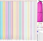 BCMRUN 28Pcs/14 Paires Aiguilles à tricoter en acier inoxydable, Aiguille à tricotage en métal pointu, 14 Taille de 2,0mm-10,0mm, 13.8 Longueur des pouces pour la main DIY Le tricotage (35cm)