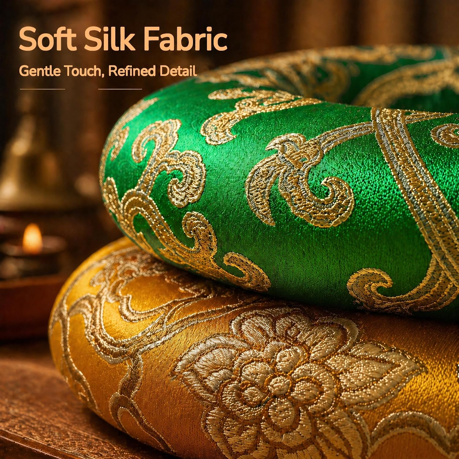 7 Pcs Singing Bowl Cushion Set, Silk Embroidered Round Cushions for 6-12 Inch Tibetan Singing Bowls Meditation Sound Healing Accessories