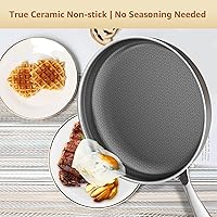 Vista 7 de LOLYKITCH Sartén híbrida antiadherente de acero inoxidable de 10 pulgadas con tapa, sartén profunda, sartén, sartén de inducción, resistente y apta