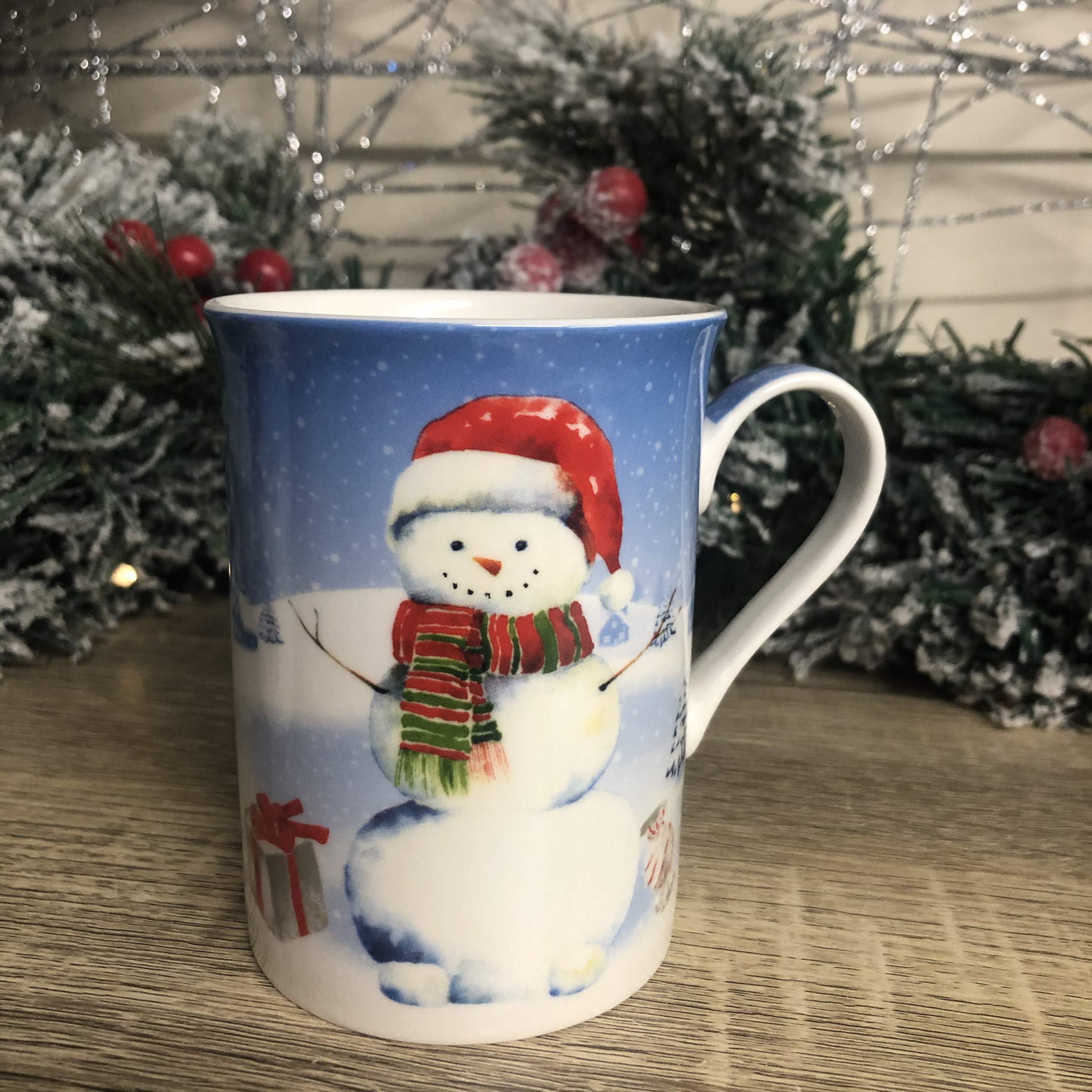 Snowman Fine China Christmas Mug (RED Santa HAT)
