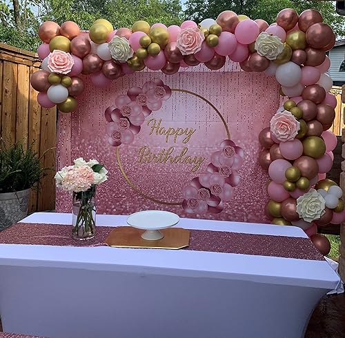 Miniatura 4 de Telón de fondo de feliz cumpleaños de oro rosa, globo floral de oro rosa, fondo de fotografía Bokeh de oro rosa, fondo de fotografía para mujer,