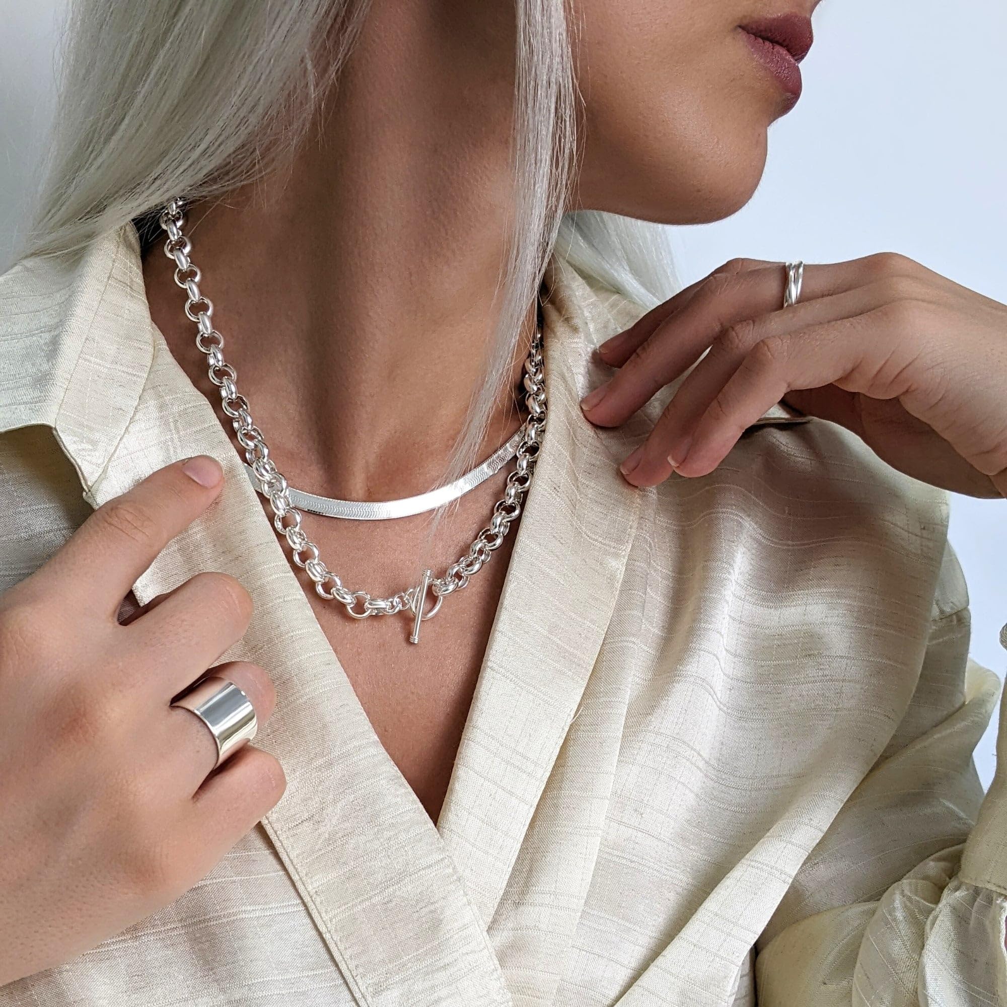 Silverly Breiter Zigarrenring aus 925er Silber für Damen | Daumenring mit Flacher Kante aus Sterlingsilber | Polierte Klobige Herrenringe aus Silber | Einfaches Minimalistisches Glattes Dickes Ehering