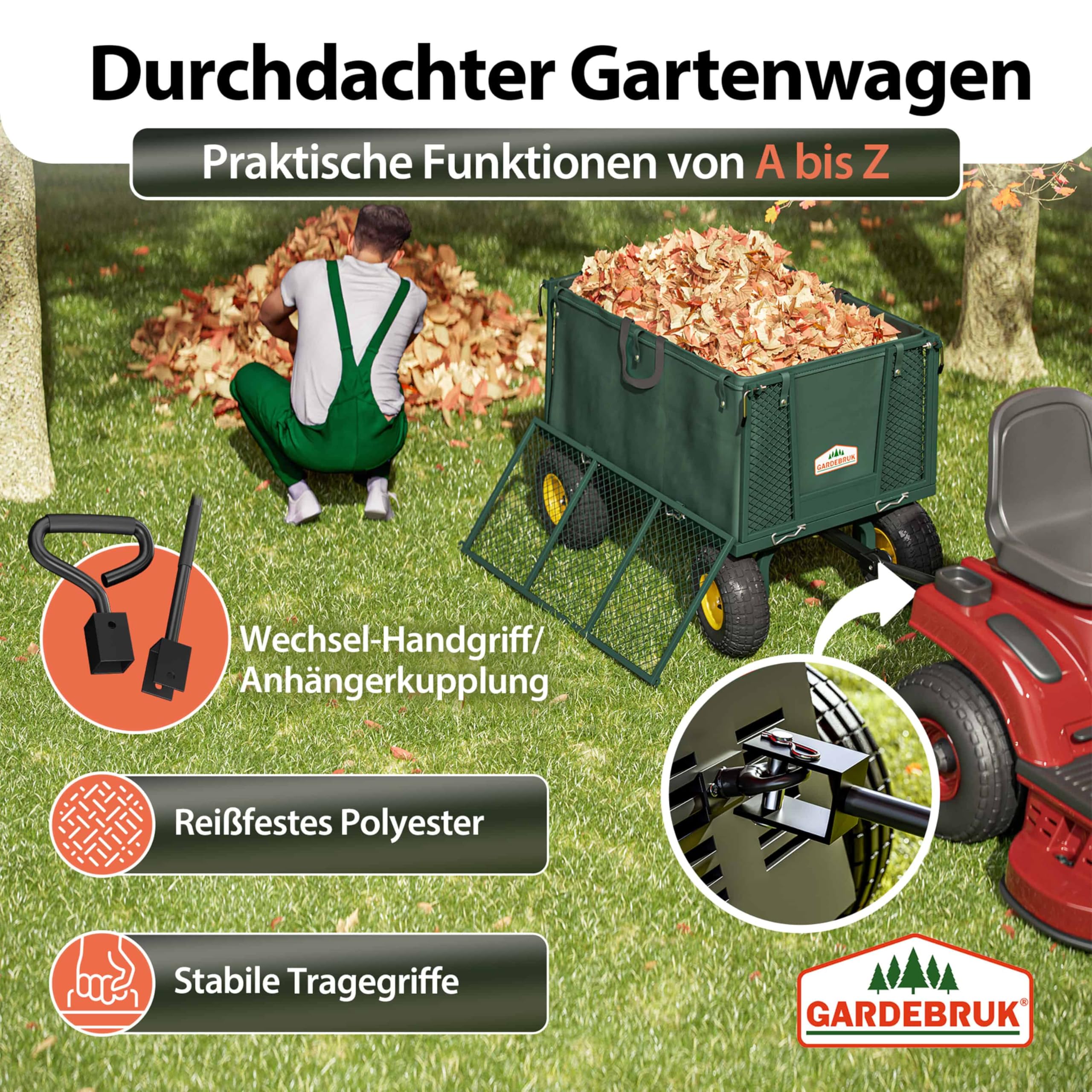GARDEBRUK® Bollerwagen 550kg Belastbar Klappbar Stabil Herausnehmbare Plane Gerätewagen Handwagen Garten Gartenkarre Gartenwagen Transportwagen Karre