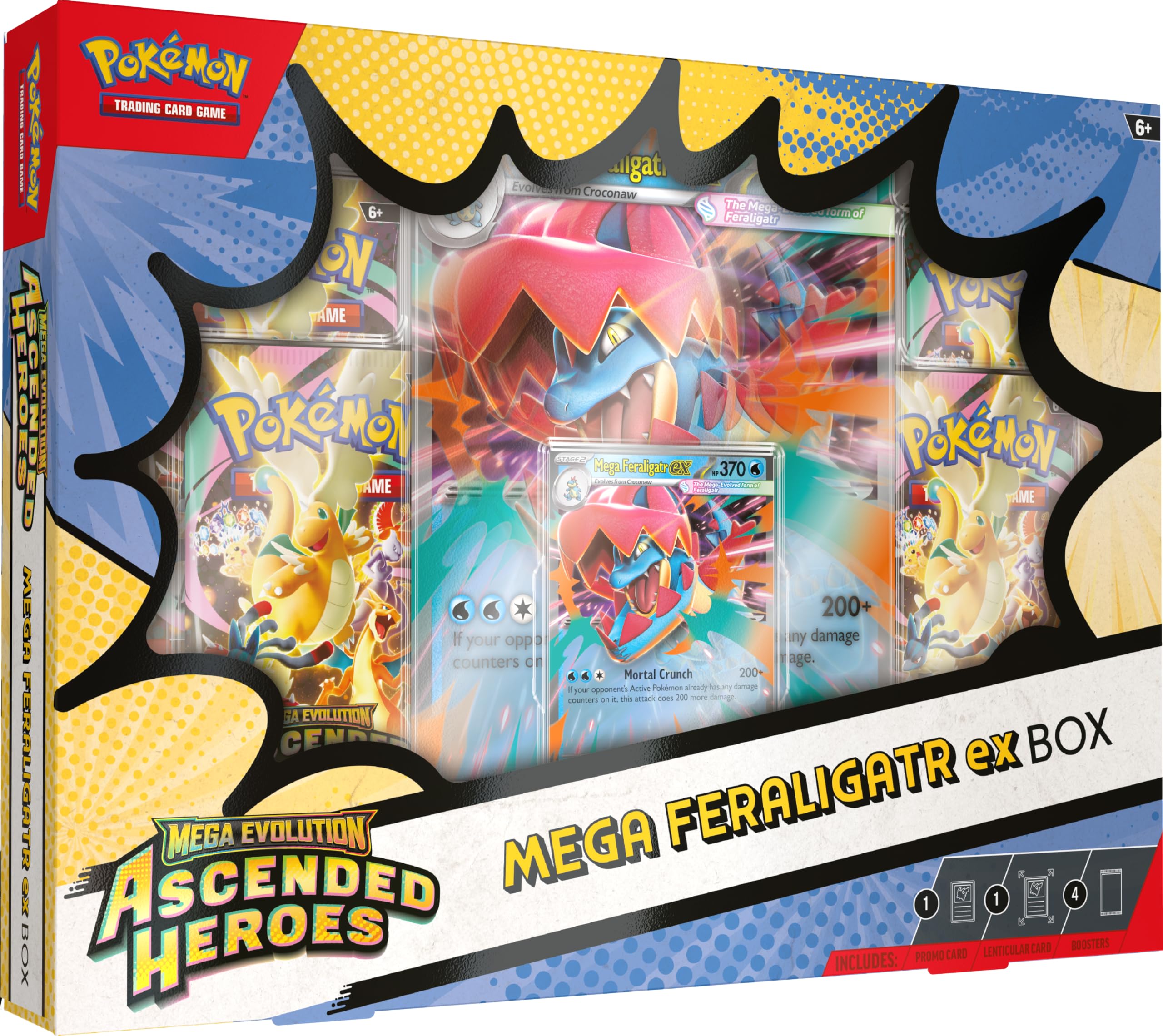 Amazon.com: Pokémon TCG: Mega Evolution—Ascended Heroes Mega Feraligatr ex  Box (1 Foil Promo Card, 1 Oversize Lenticular Card & 4 Booster Packs) :  Toys & Games