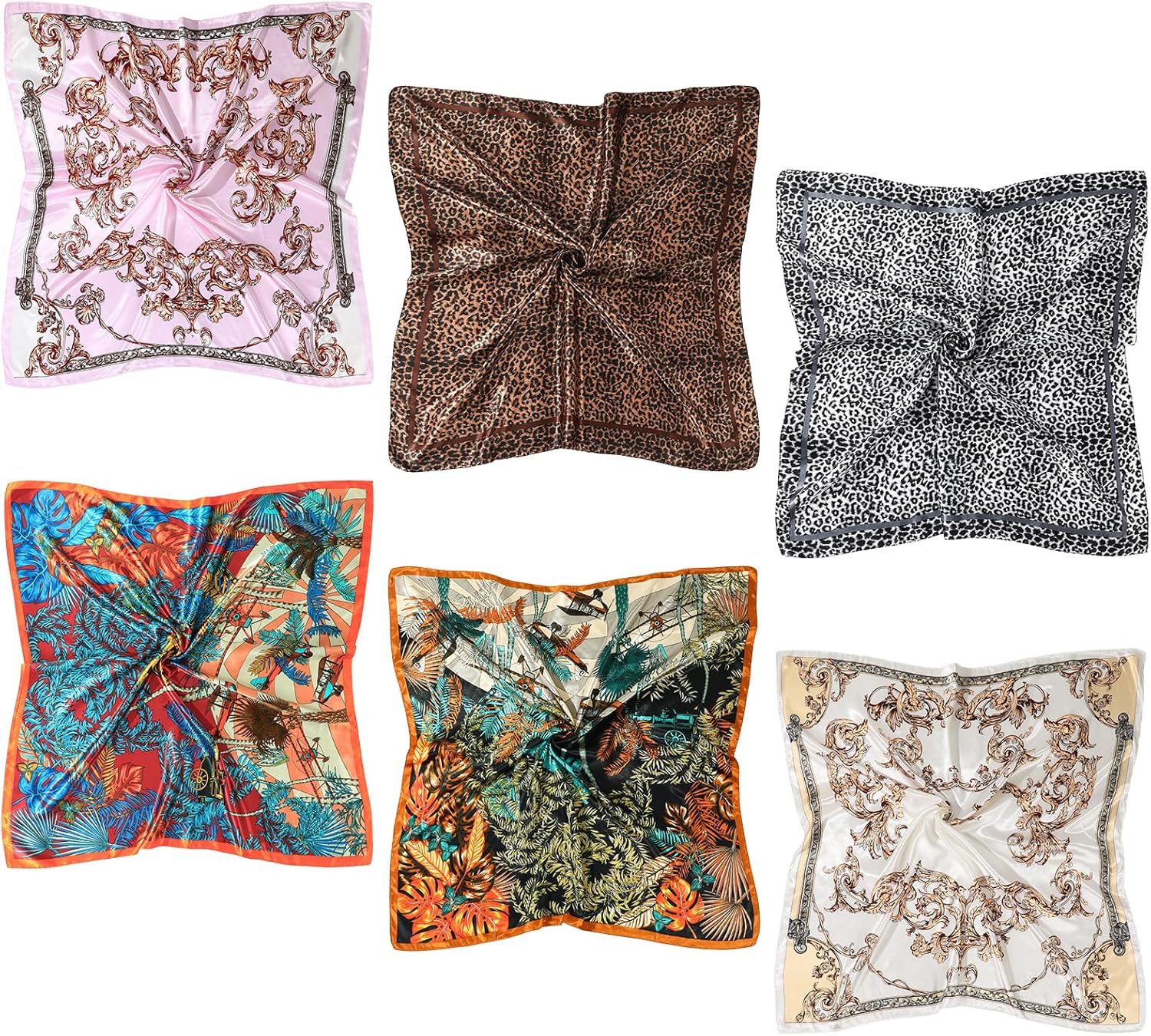 JATEBI 6 Pcs 35'' Large Square Head Scarf for Women Silk Like Lightweight Bandana Scarves - Image 8