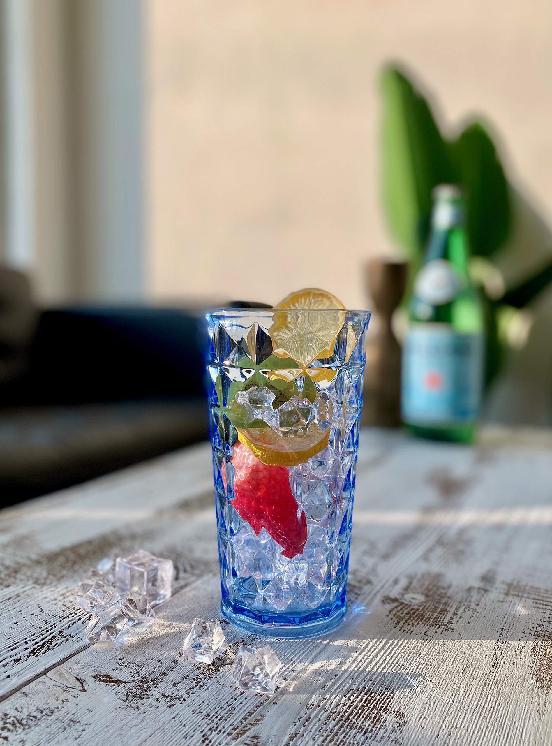 KLIFA - CUPID- 600 ml, zestaw 6 sztuk, akrylowe szklanki Highball, bez BPA, plastikowe naczynia do picia, nadają się do mycia w zmywarce, niebieskie