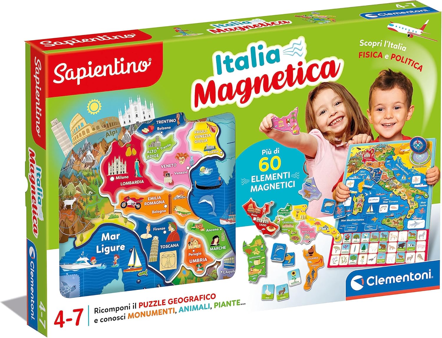Clementoni - 16751 - Sapientino - Magnetic Geo-Puzzle Italy - Puzzle with Physical Map of Italy, Educational Geography Game for Children from 4 Years (Game in Italian)