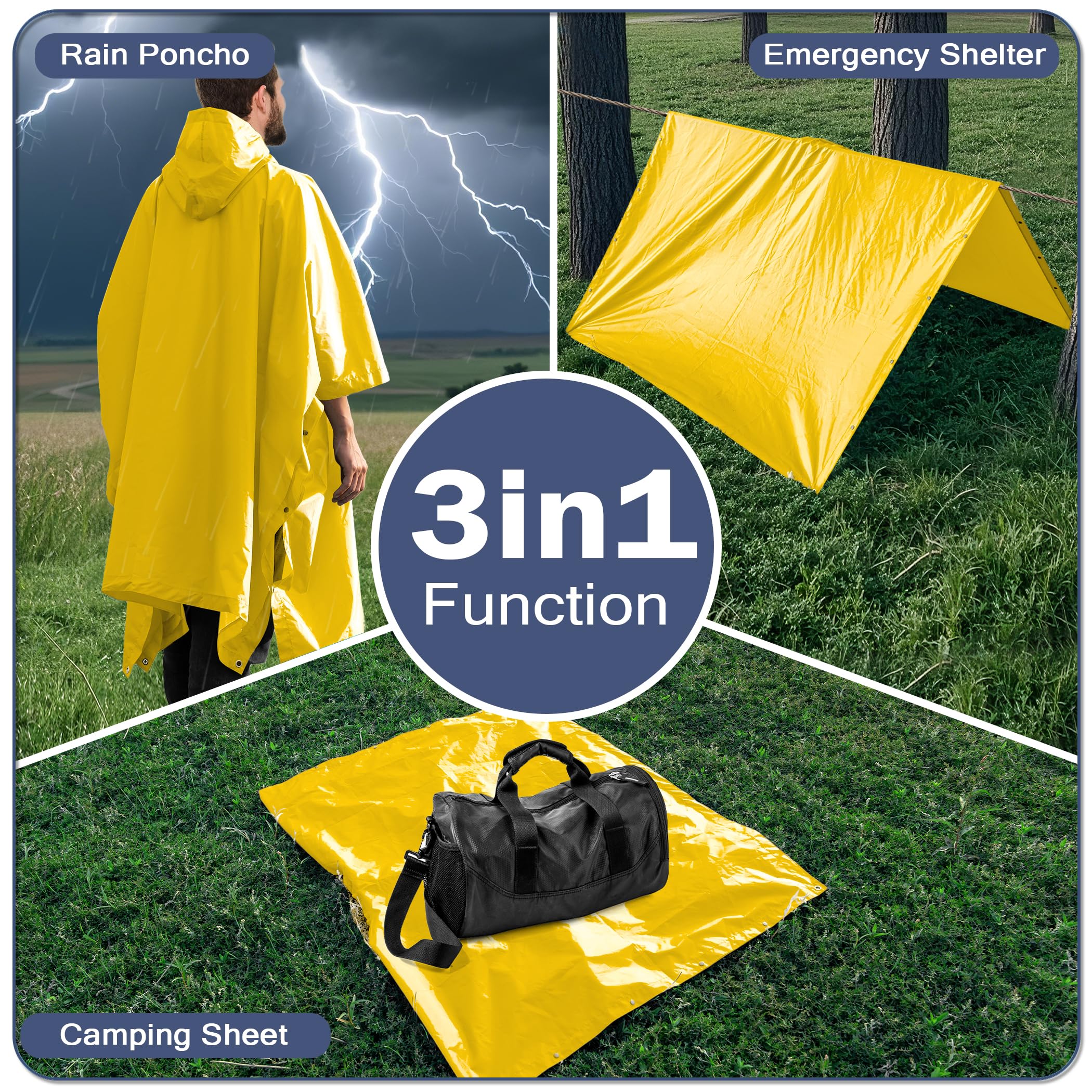 Poncho Impermeabile Uomo Pioggia Poncho Antipioggia 3-in-1 Multifunzionale Riutilizzabile per Trekking Caccia Pesca Escursione Coperta da Picnic Campeggio