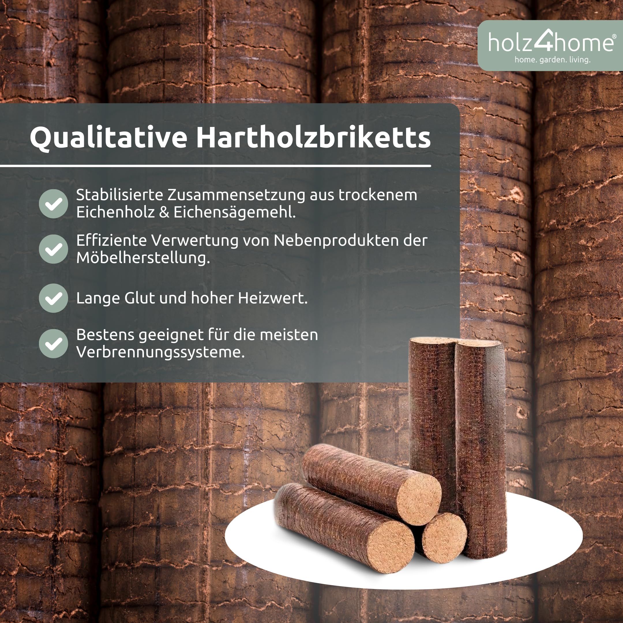 holz4home® Hartholz-Eichenbriketts I Holzbriketts 960 kg auf Palette I Brennholz als Winter Vorrat I Kaminholz Briketts I Ideal für Heizen mit Ofen Kamin