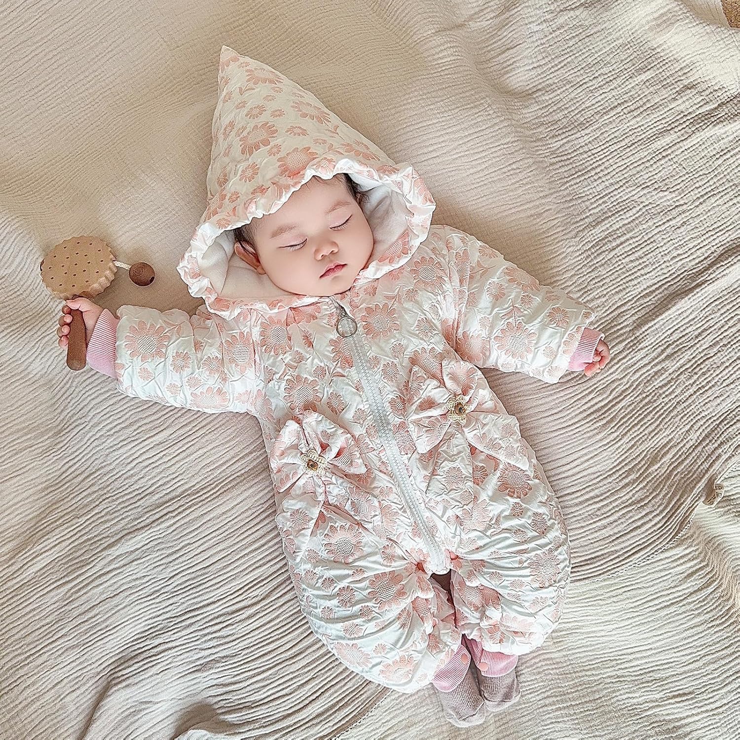 Neonata Cappotto Invernale Bambino con Cappuccio Giacca Tuta da Neve Ispessito Carino Floreale Tuta Vestito