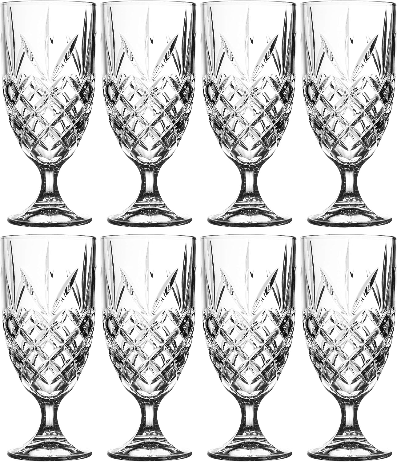 Royalty Art Kinsley Lowball Whiskey Glasses Set, 8 Long-Stem Tumbler, Tall Goblet Style Glassware for Hosting Parties, Events, or Evening Dinners, Bourbon, Scotch or Liquor