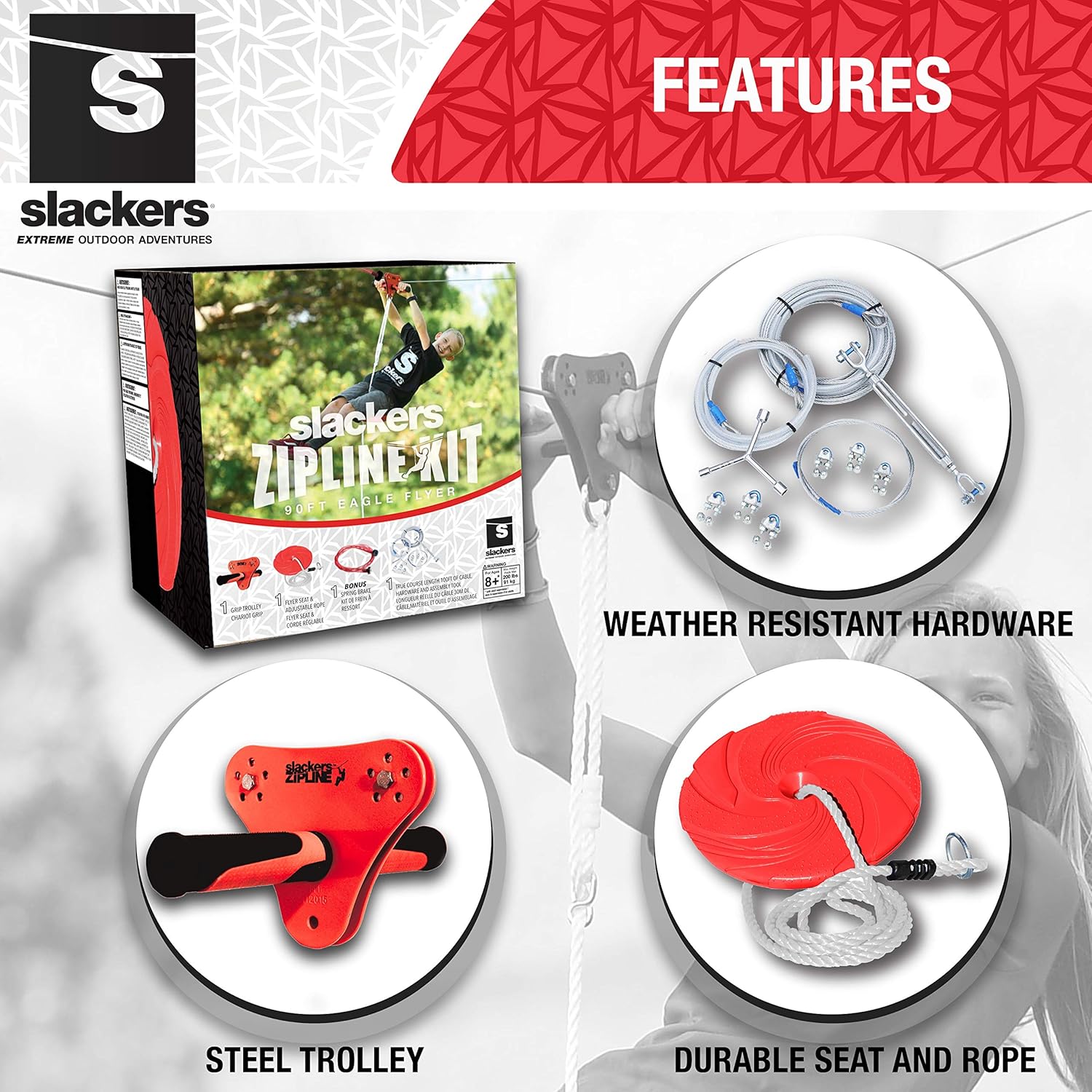 Gеt Dіѕсоunt оƒƒеr slackers 90 ft Eagle Series Zipline - Kids Zip line Kit with Safety Zipspring Brake System - Great Zipline Kit for Kids and Teens - Recommended Ages 7+