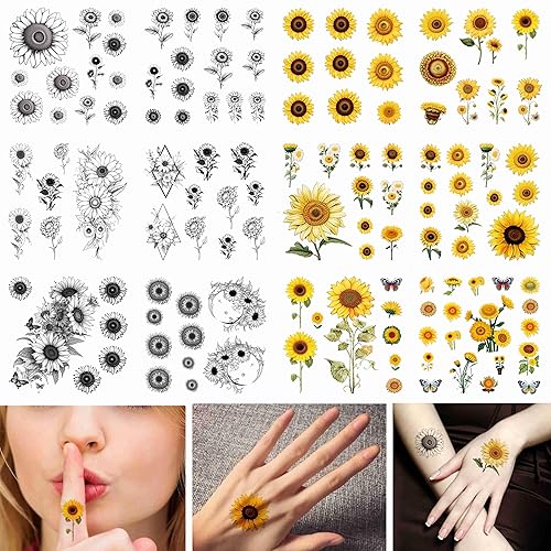 Miniatura 2 de Tatuaje temporal de girasol, girasoles realistas, tatuajes falsos para mujeres, niñas y adultos