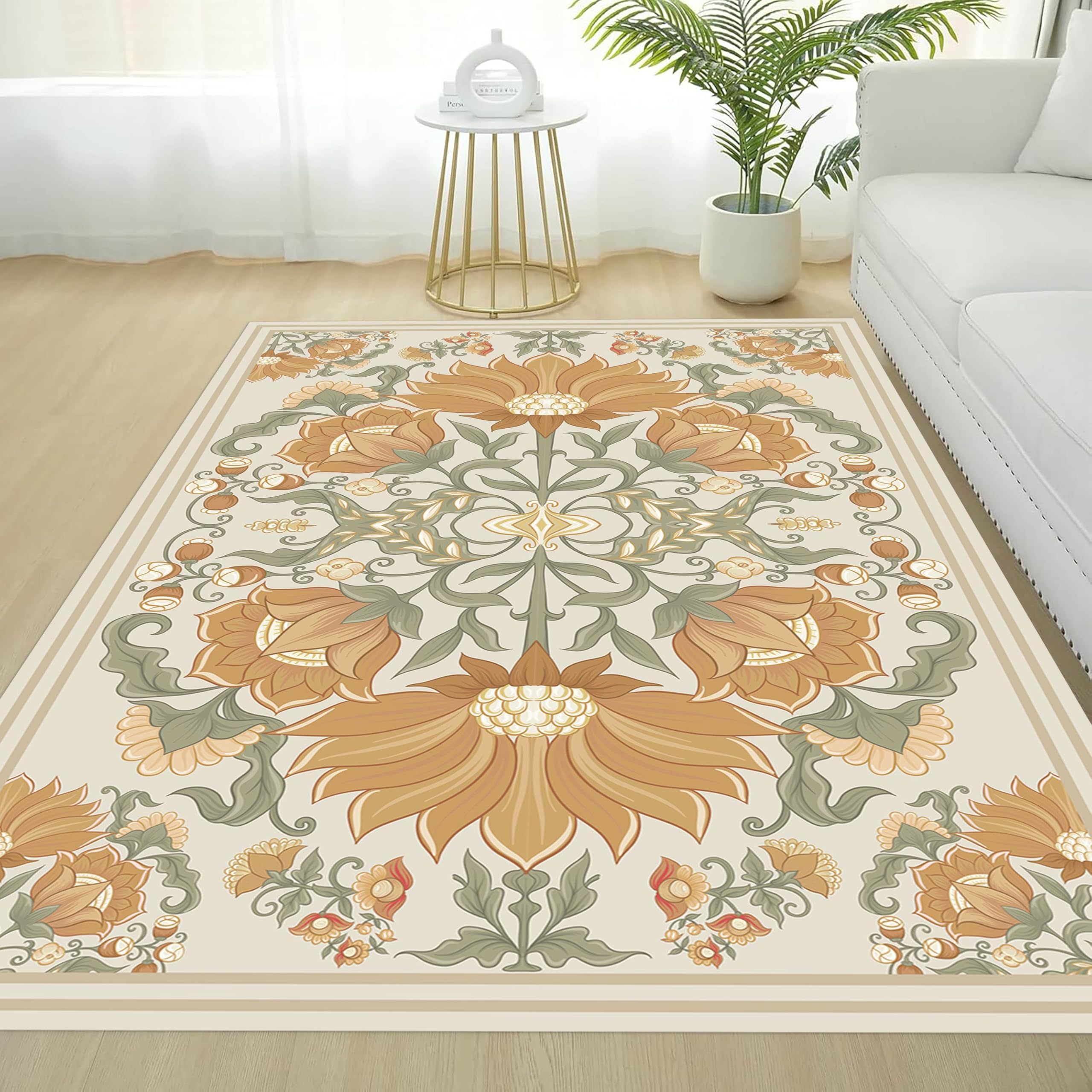 Tapis de salon lavable vintage floral contre les sols glissants