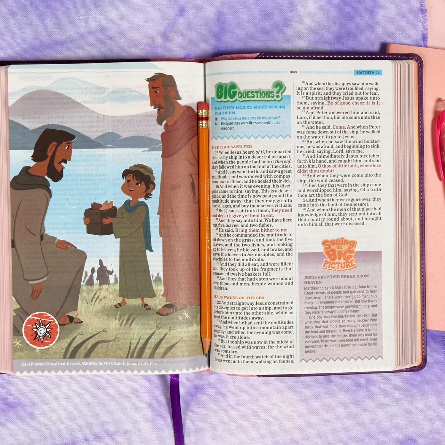 KJV One Big Story Bible, Pink/Purple LeatherTouch, Red Letter, Presentation Page, Study Helps for Children, Christ Connections, Memory Verses, Full-Color Maps, Easy-to-Read Bible MCM Type      Imitation Leather – June 15, 2020