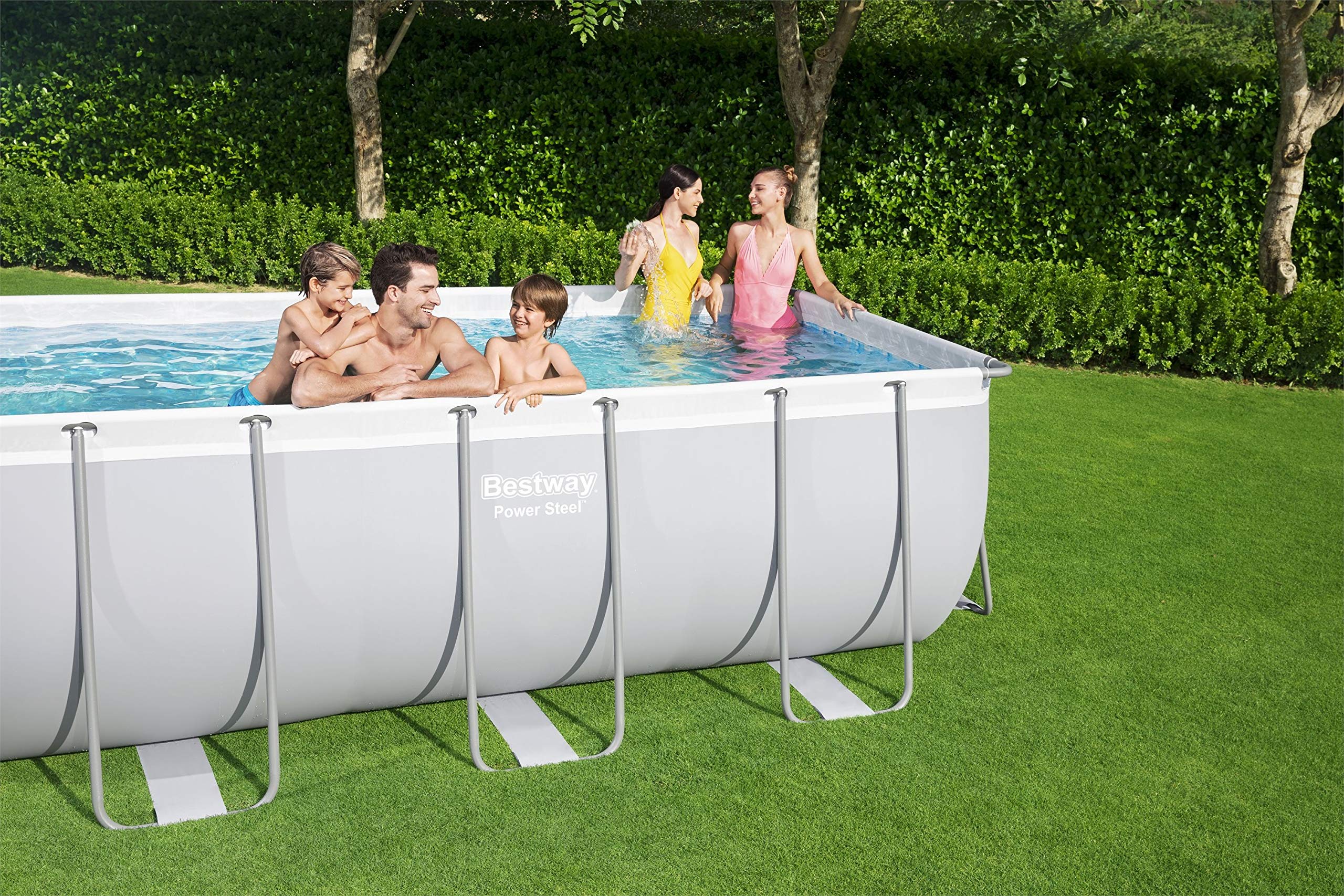 BESTWAY Power Steel Rectangular Pool Set 412x201x122 cm, Stahlrahmenpool-Set mit Filterpumpe und Zubehör