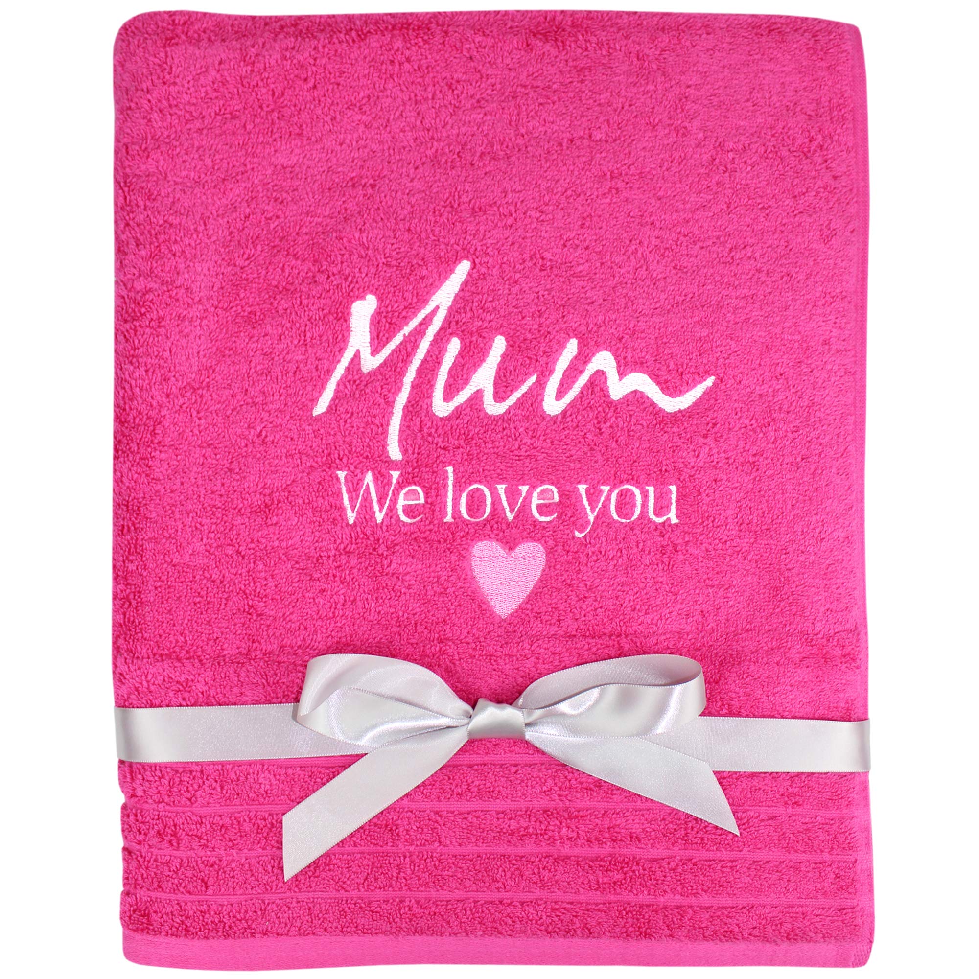 Teddyts Fuschia Pink Personalised Mum & Gift Message Super Soft Cotton Bath Towel (Fuschia Pink)