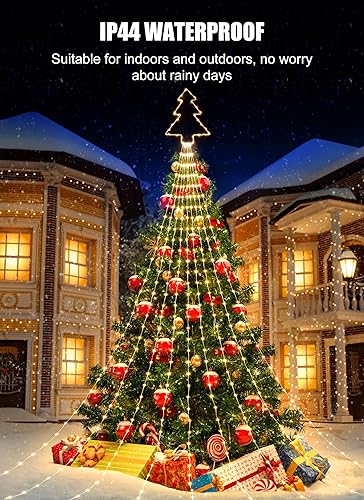 Miniatura 2 de Guirnalda de luces para árbol de Navidad, 354 luces LED de 11.8 pies, 9 hebras de luces de árbol de cascada, 8 modos de iluminación, luces de