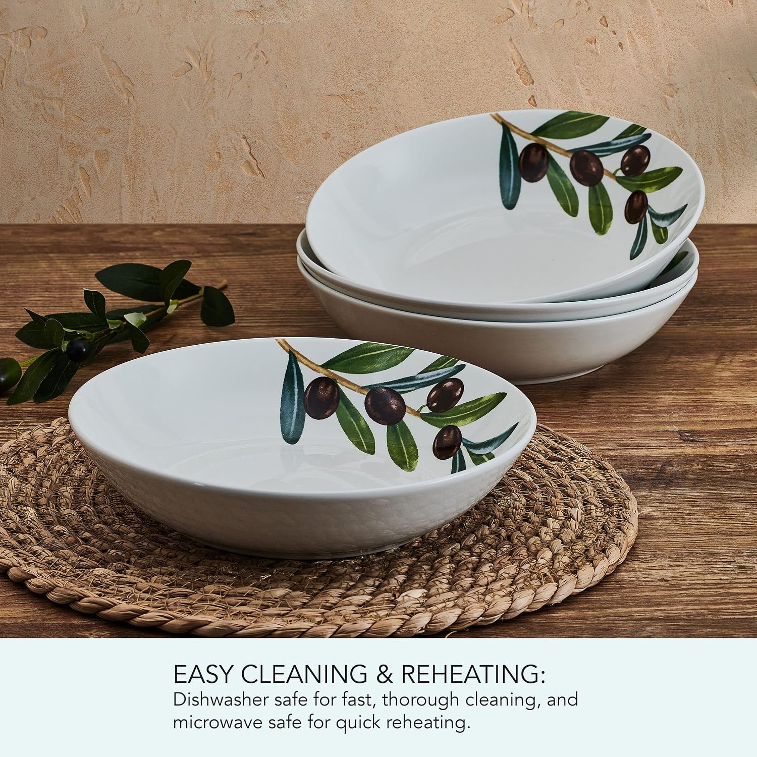 Studio Nova Olive Set of 4 Pasta Bowls, 8 Inch, 20 Ounce, White