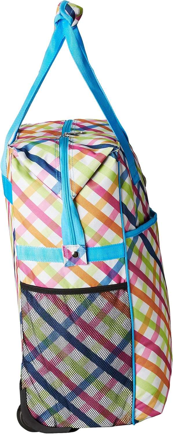 CALPAK Big Eazy Bright Check 20-inch Rolling Shopping Tote Bag,Bright Check,One Size