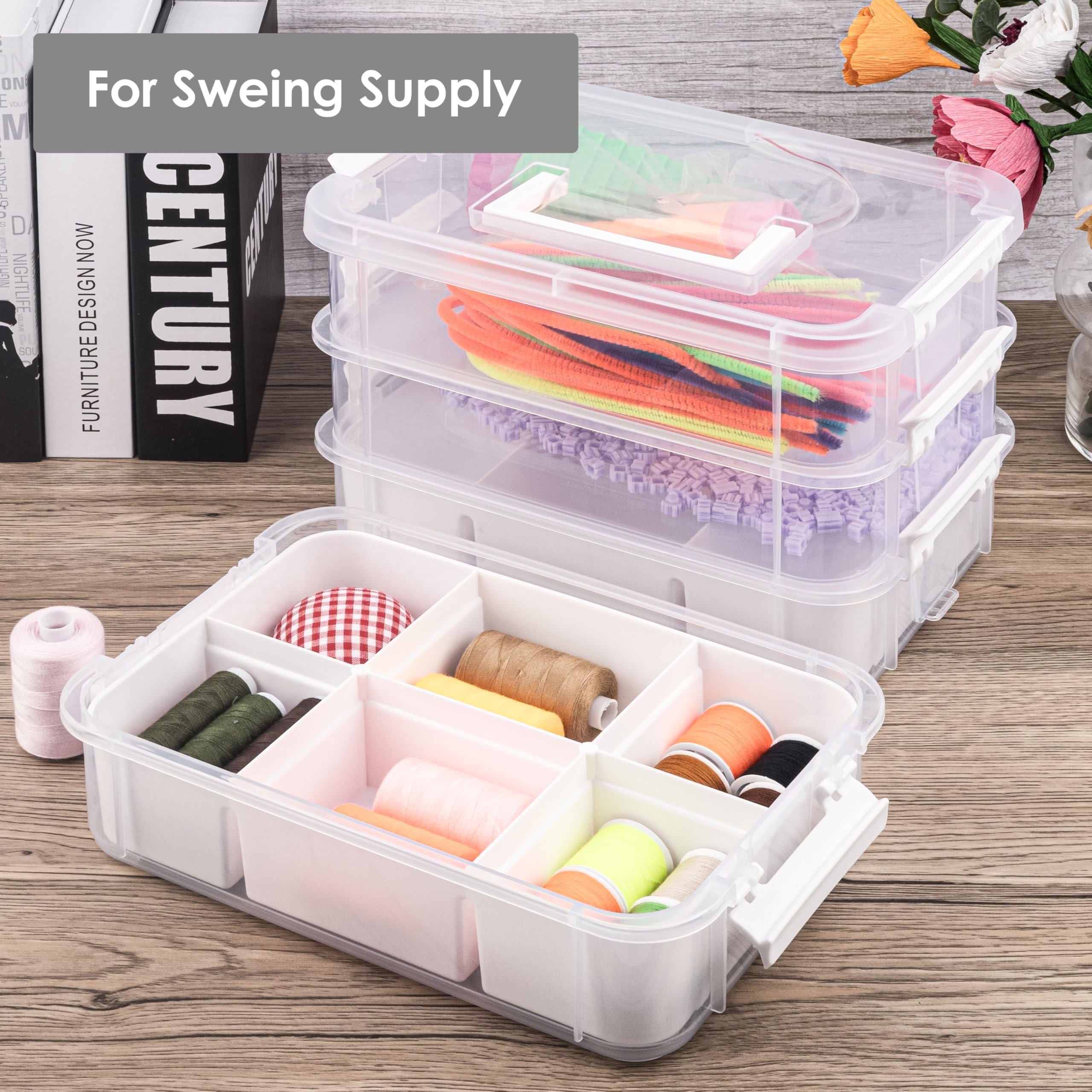 Craft Organizers and Storage, 10QT 4-Layer Durable Sewing Organizer for Sewing Supplies with 2 Removable Trays, DIY Kit Container for Seasonal Decor, Tool, Scrapbook and Art Supplies — view 8