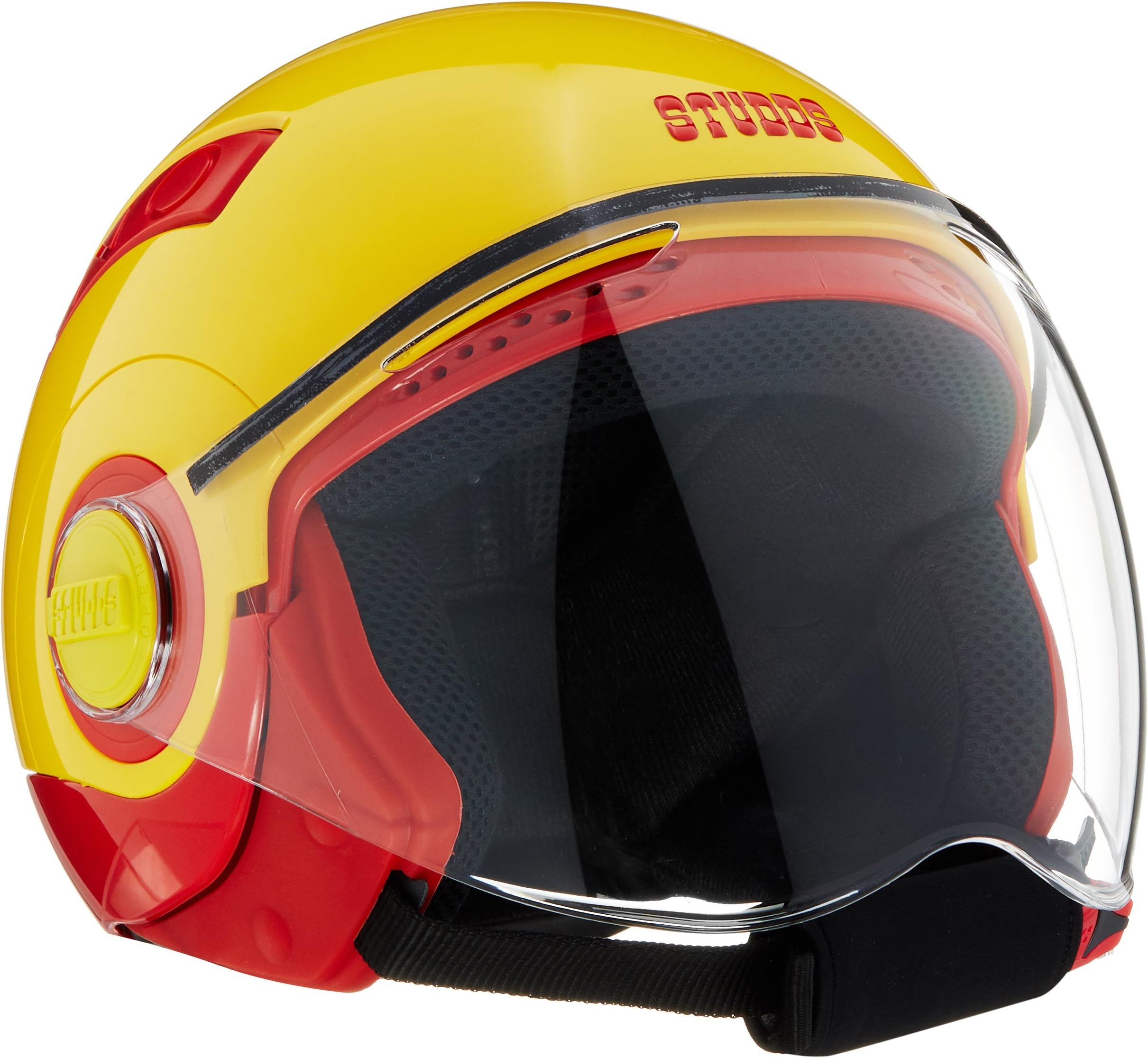 Studds NANO Open Face Helmet (Red and Yellow, S)