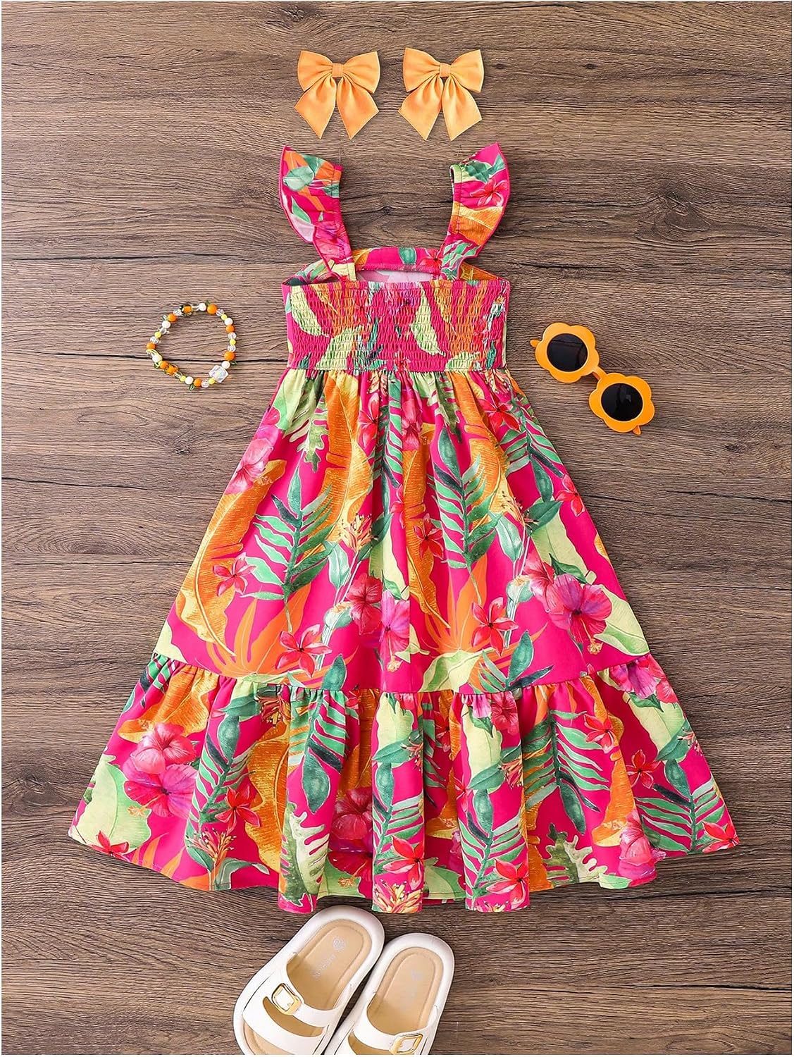 SOLY HUX Toddler Girl's Summer Dress Floral Print Square Neck Sleeveless Flowy Maxi Long Dresses