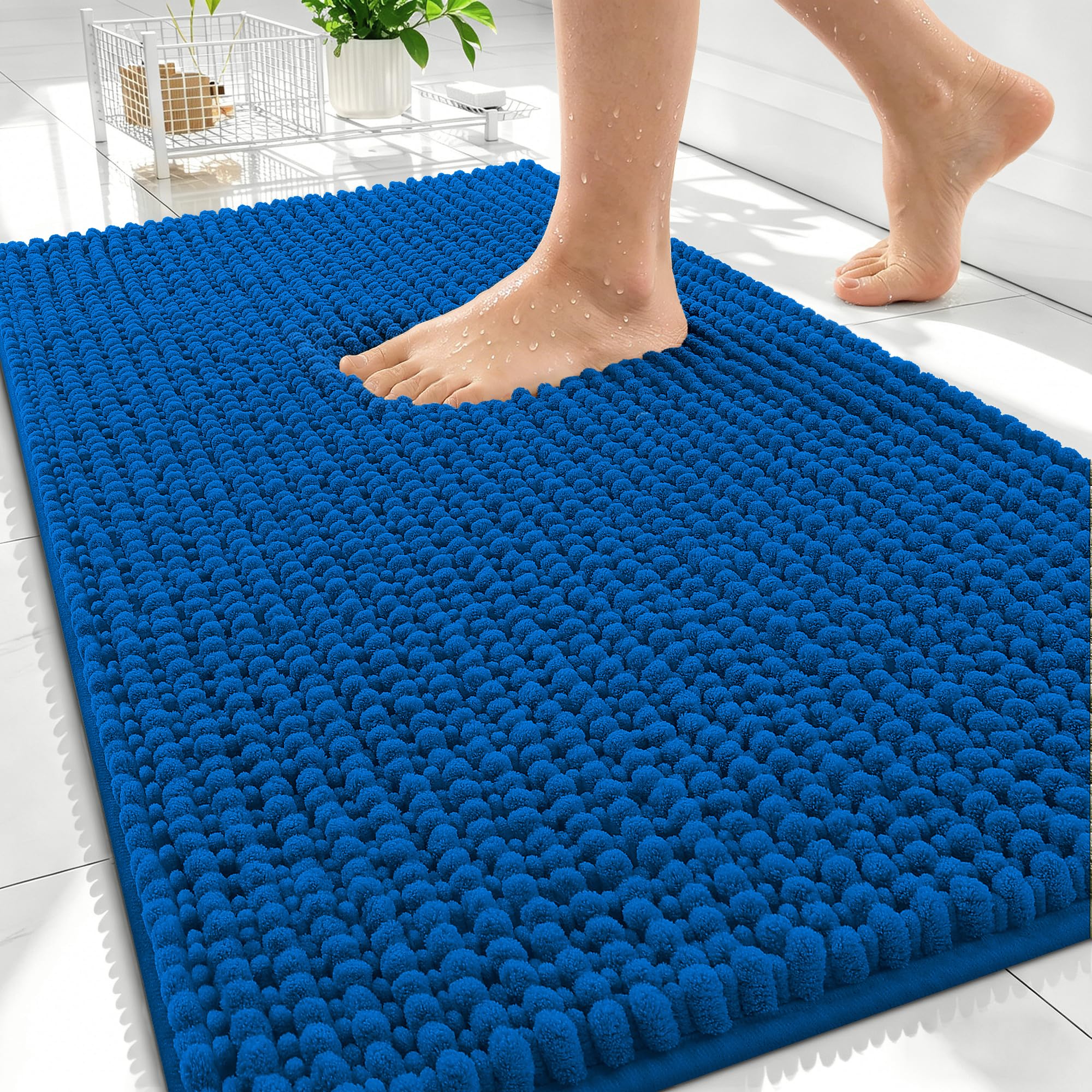 OLANLY Thick Chenille Absorbent Bathroom Rugs Mat 30x20, Deep Navy Blue