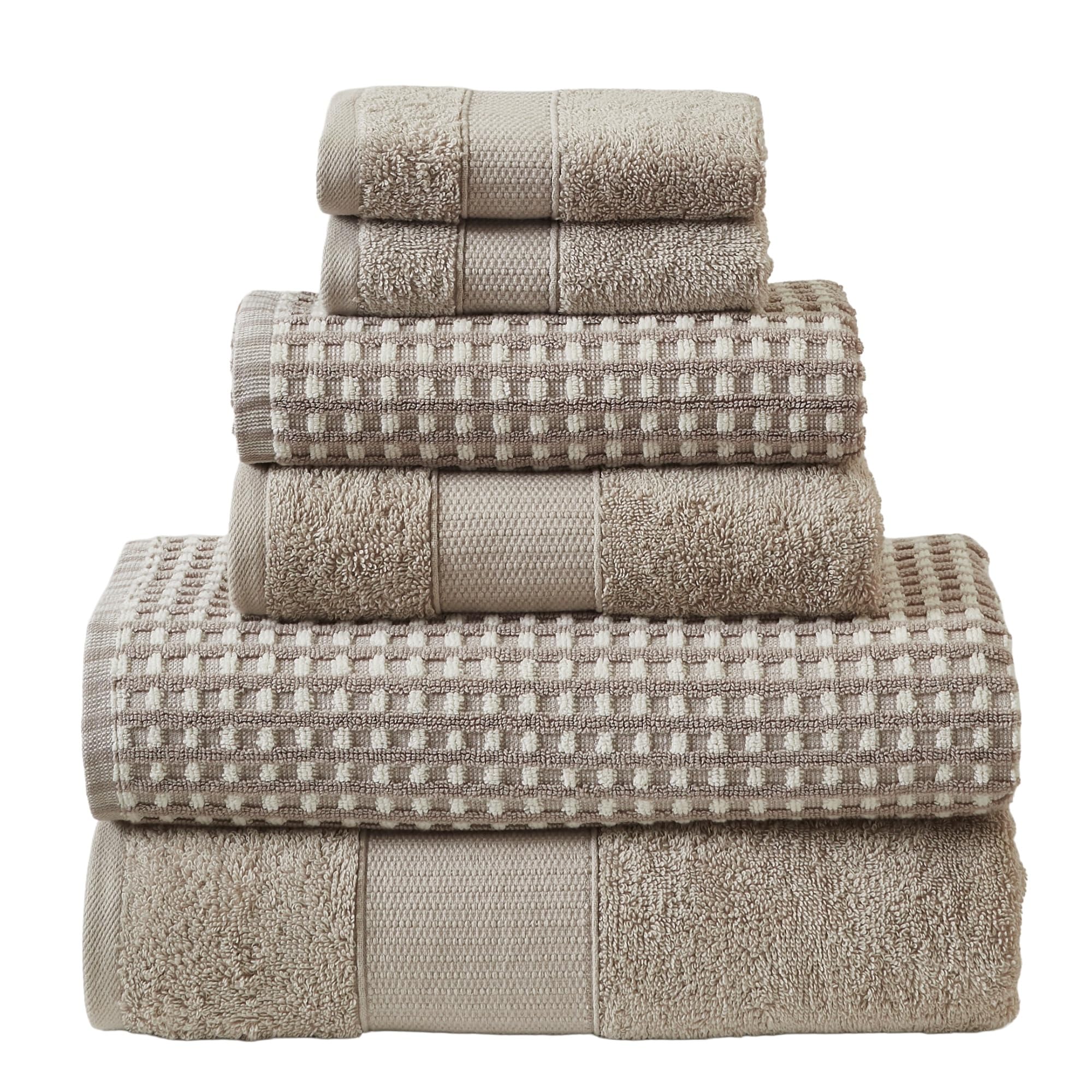 Modern Threads 6-Piece 100% Combed Cotton Yarn Dyed Cobblestone Jacquard Towel Set Flax