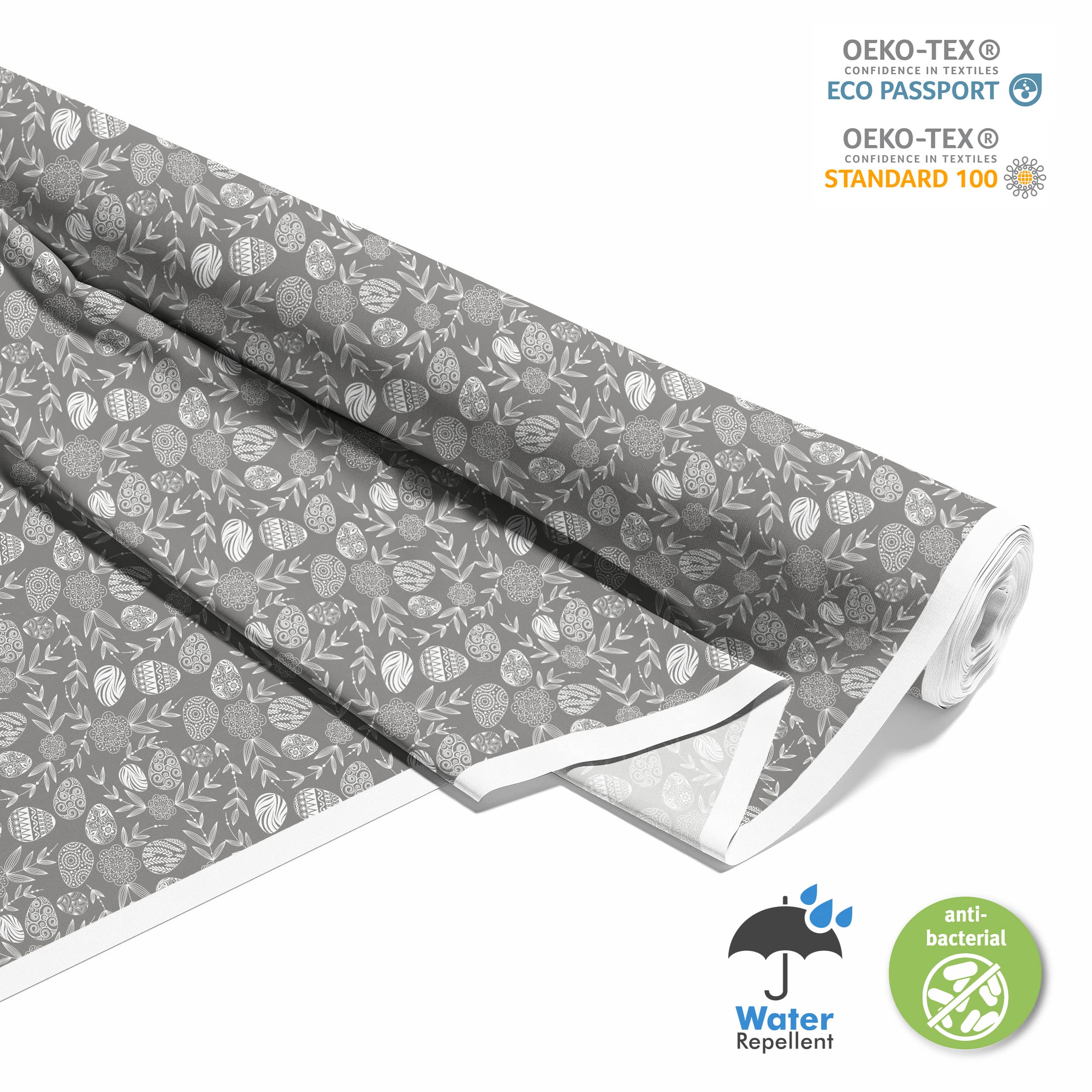 HEKO PANELS Stoff Oxford Wasserdichte Meterware Canvas-Stoff Polyester Stoff Zum Nähen Nähstoffe Möbelstoffe Dekostoffe Wasserabweisend Blickdicht Ostereier Grau Anthrazit 5 Meter 155 x 500 cm